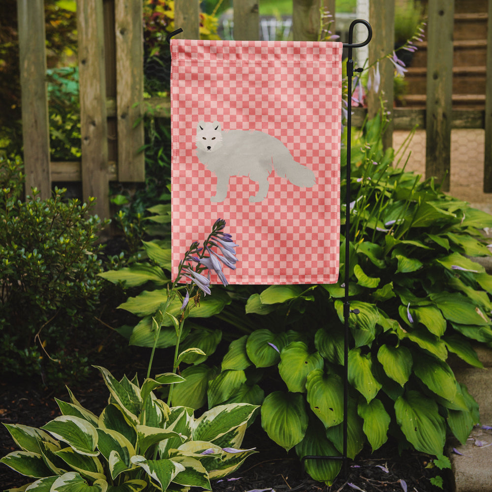 White Arctic Fox Pink Check Flag Garden Size  the-store.com.