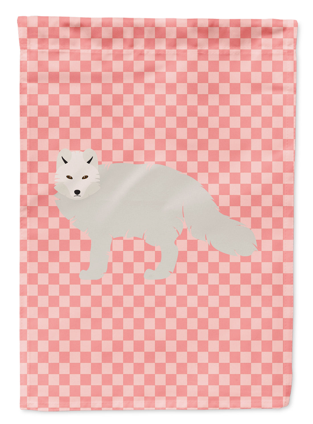 White Arctic Fox Pink Check Flag Garden Size  the-store.com.