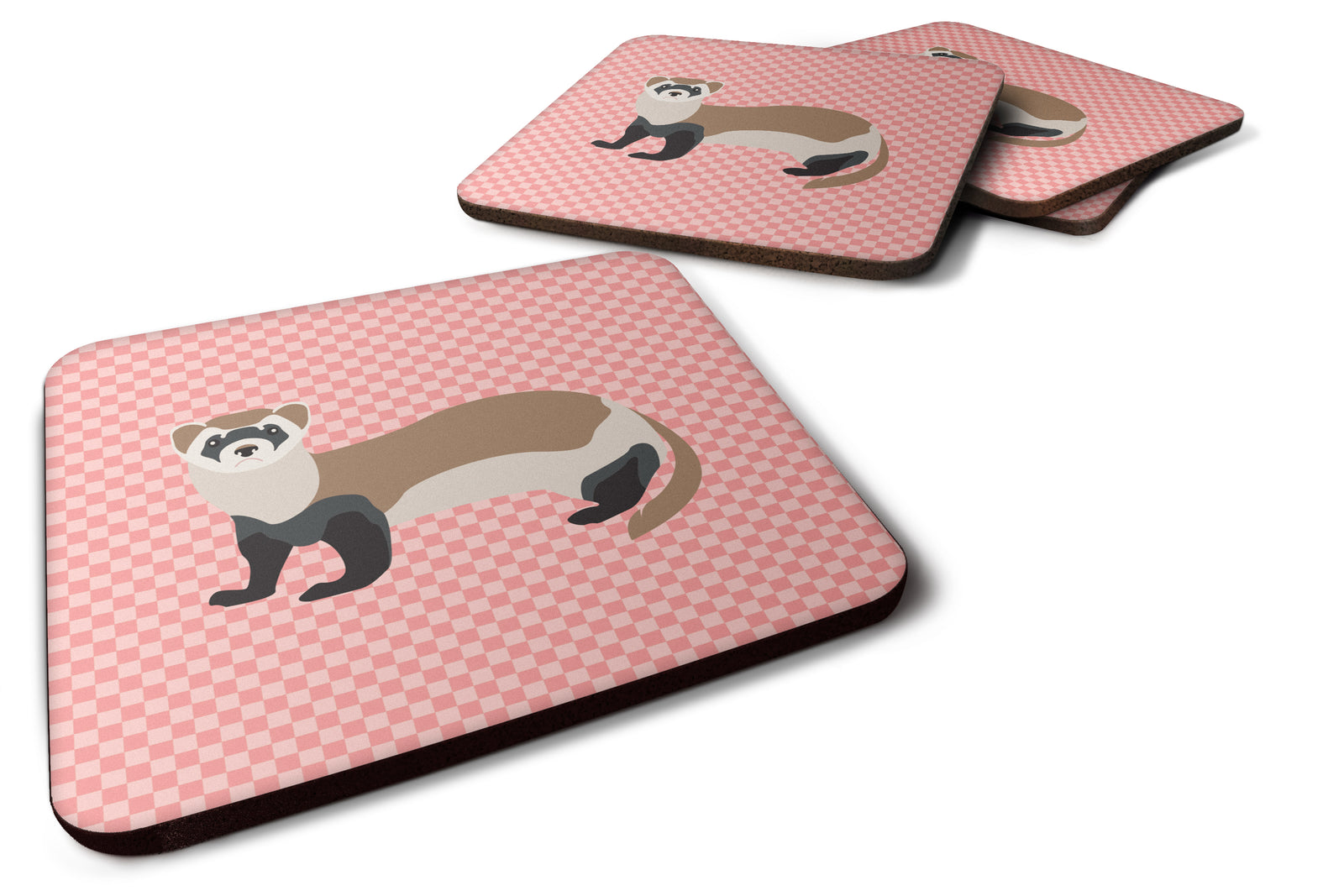 Ferret Pink Check Foam Coaster Set of 4 BB7878FC - the-store.com