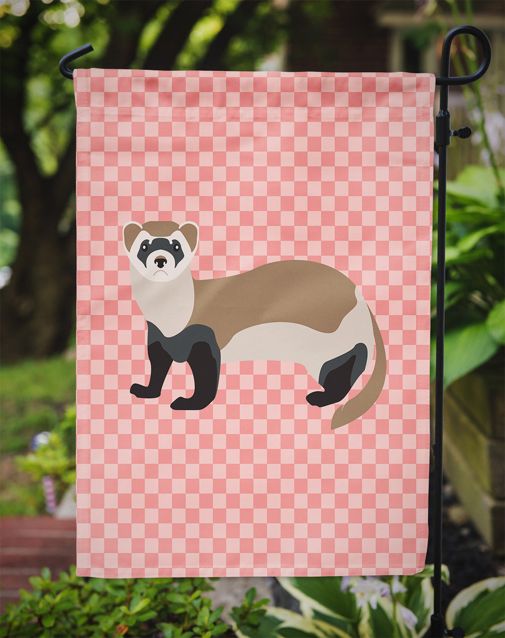 Ferret Pink Check Flag Garden Size  the-store.com.