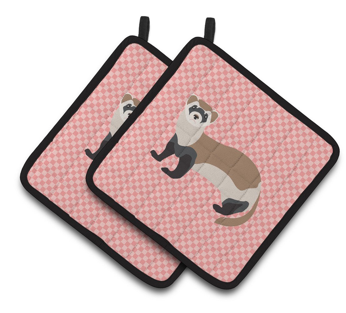 Ferret Pink Check Pair of Pot Holders BB7878PTHD by Caroline&#39;s Treasures