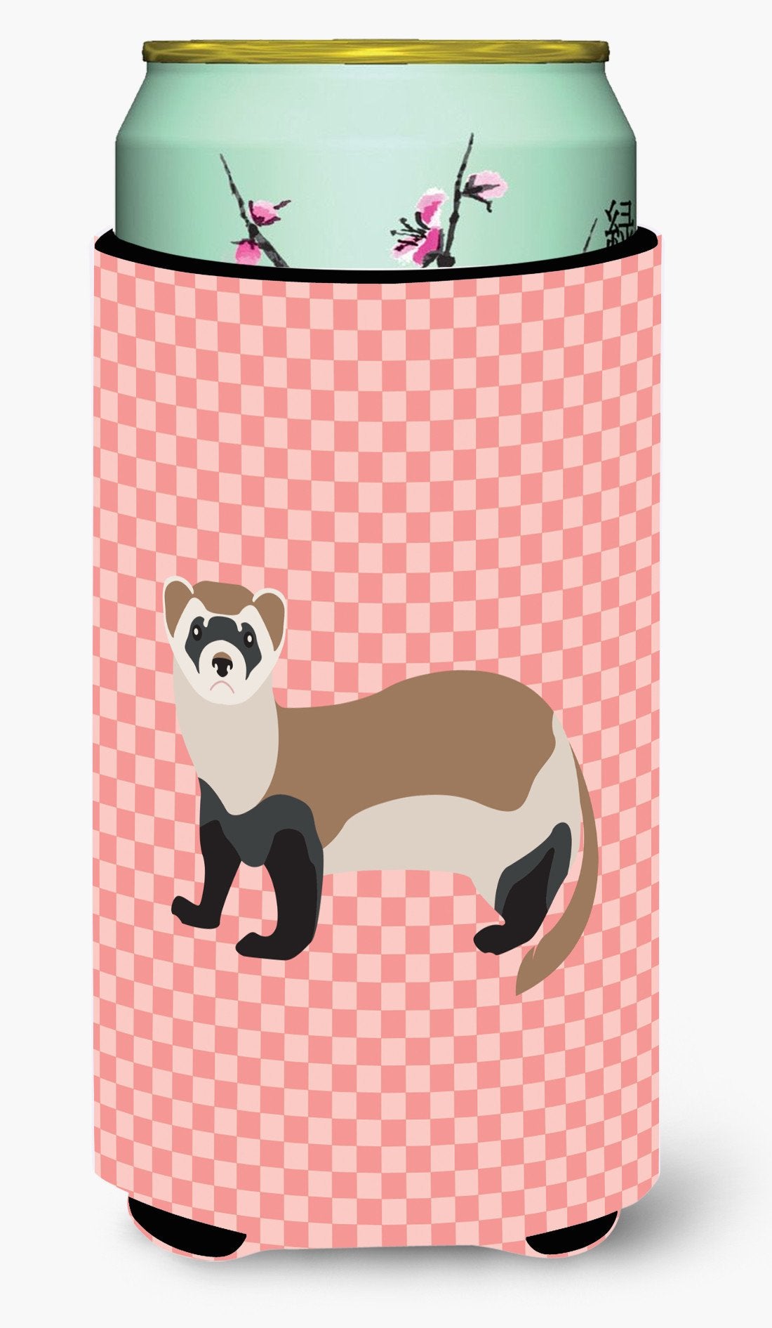 Ferret Pink Check Tall Boy Beverage Insulator Hugger BB7878TBC by Caroline's Treasures