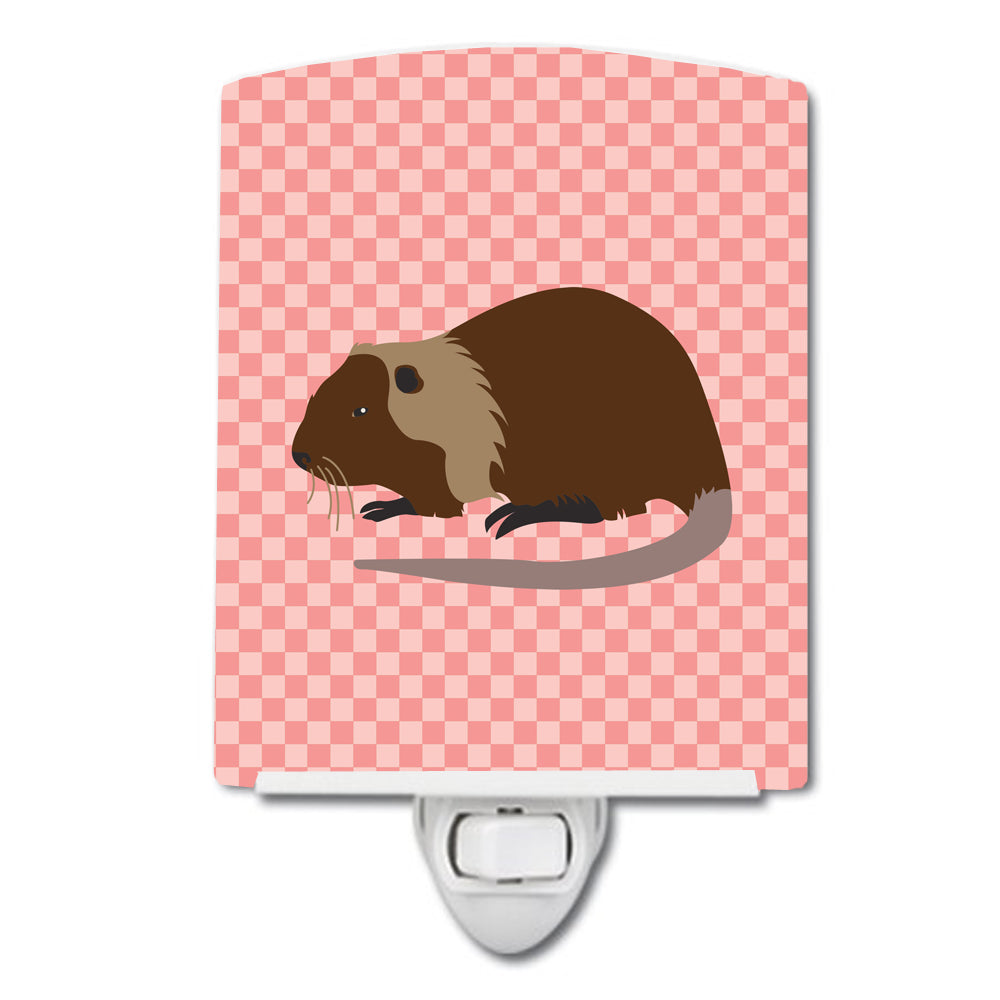 Coypu Nutria River Rat Pink Check Ceramic Night Light BB7879CNL - the-store.com