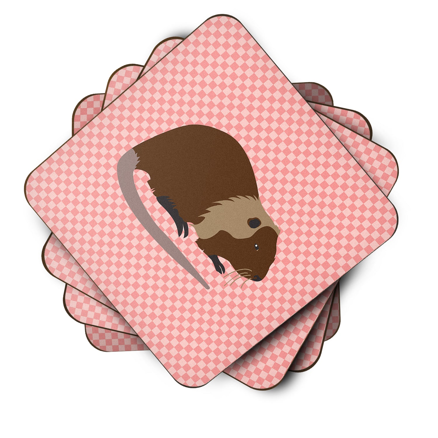 Coypu Nutria River Rat Pink Check Foam Coaster Set of 4 BB7879FC - the-store.com