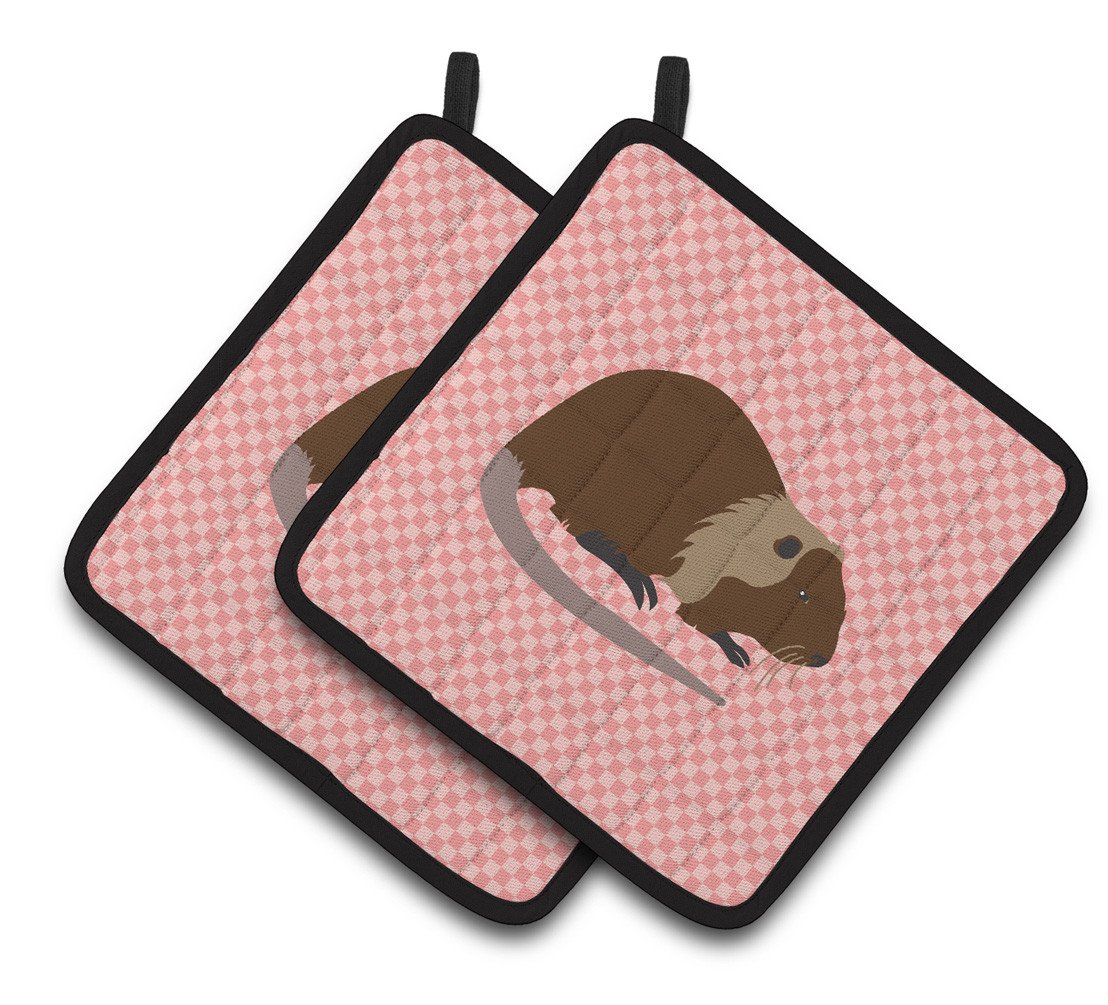 Coypu Nutria River Rat Pink Check Pair of Pot Holders BB7879PTHD by Caroline's Treasures