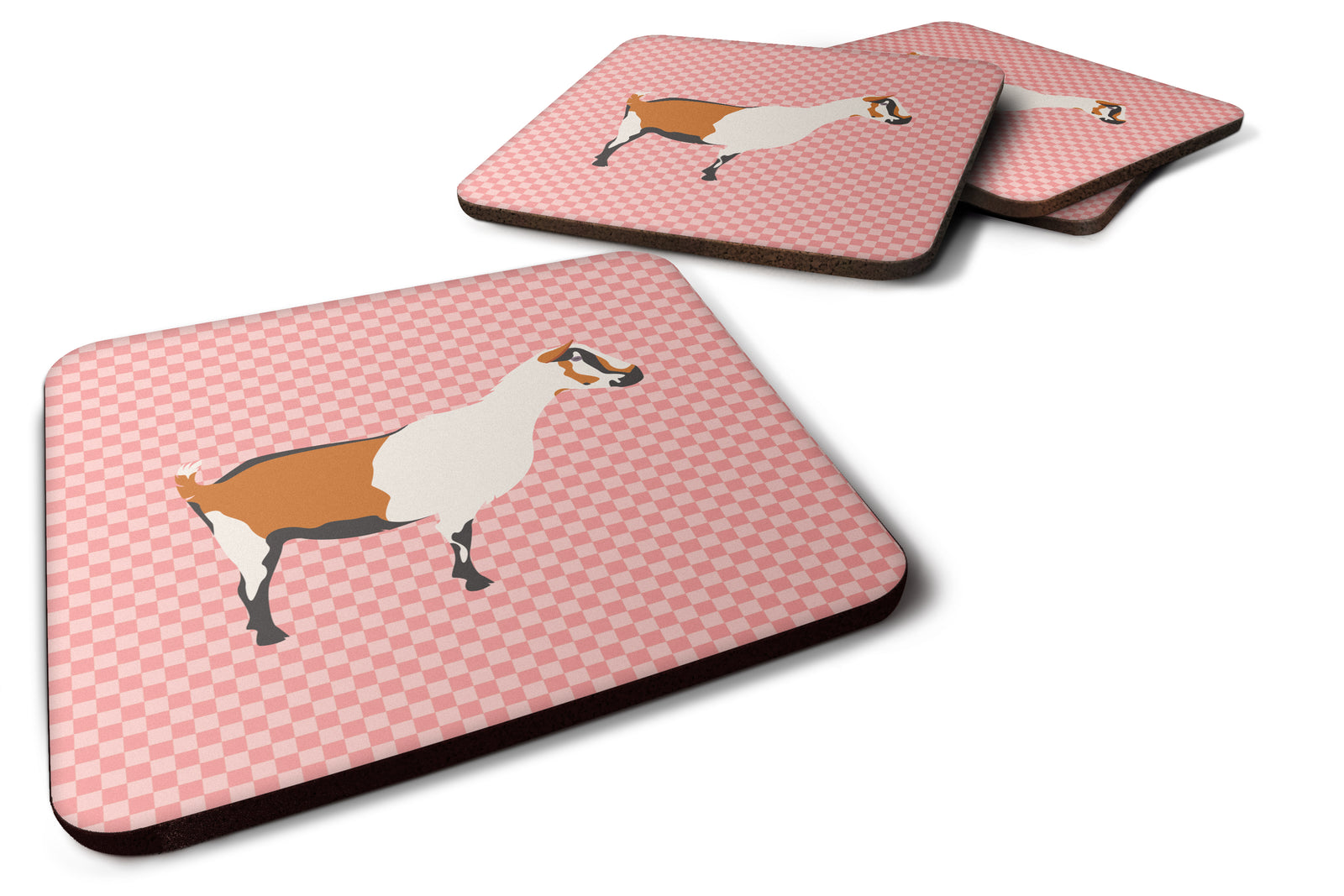 Alpine Goat Pink Check Foam Coaster Set of 4 BB7880FC - the-store.com