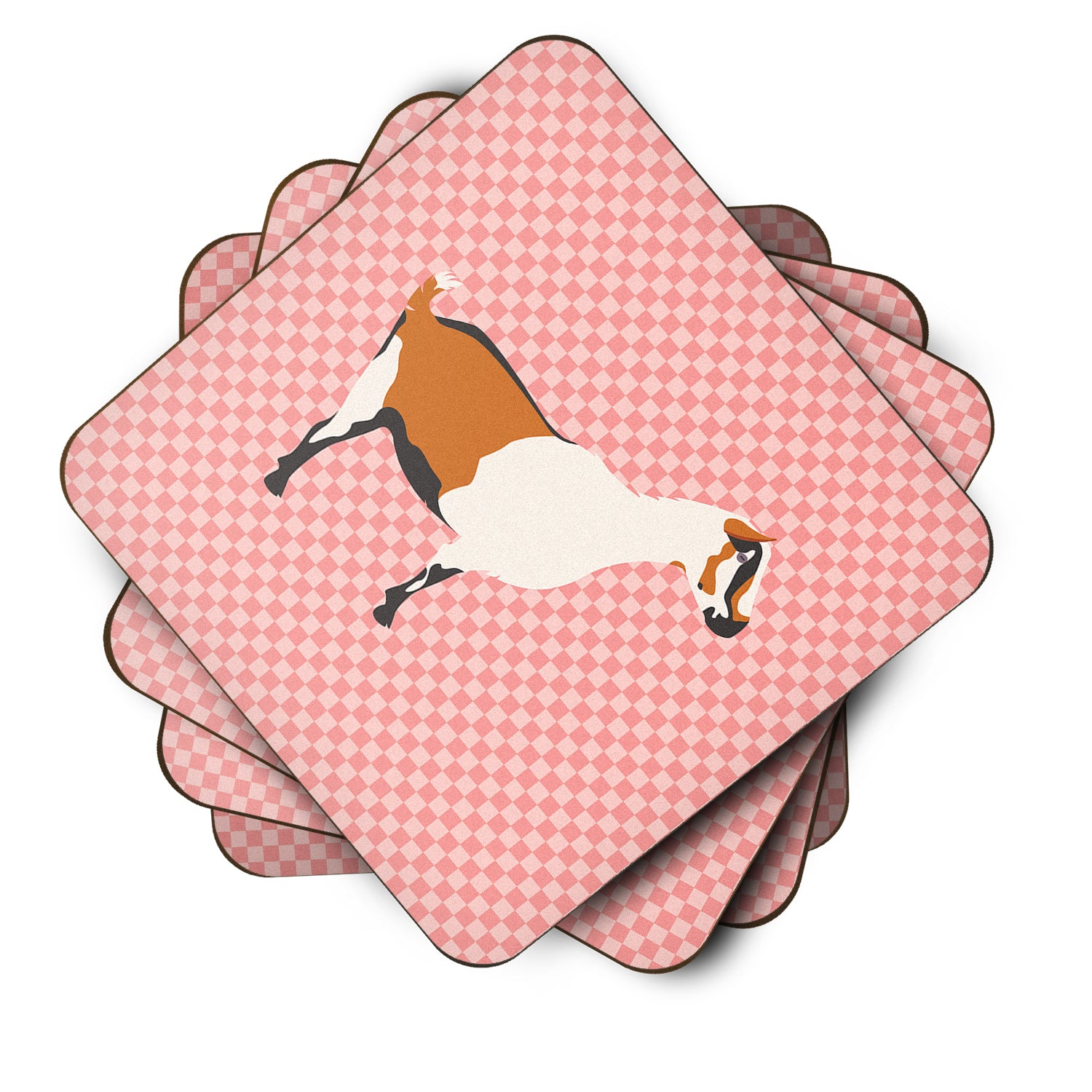 Alpine Goat Pink Check Foam Coaster Set of 4 BB7880FC - the-store.com