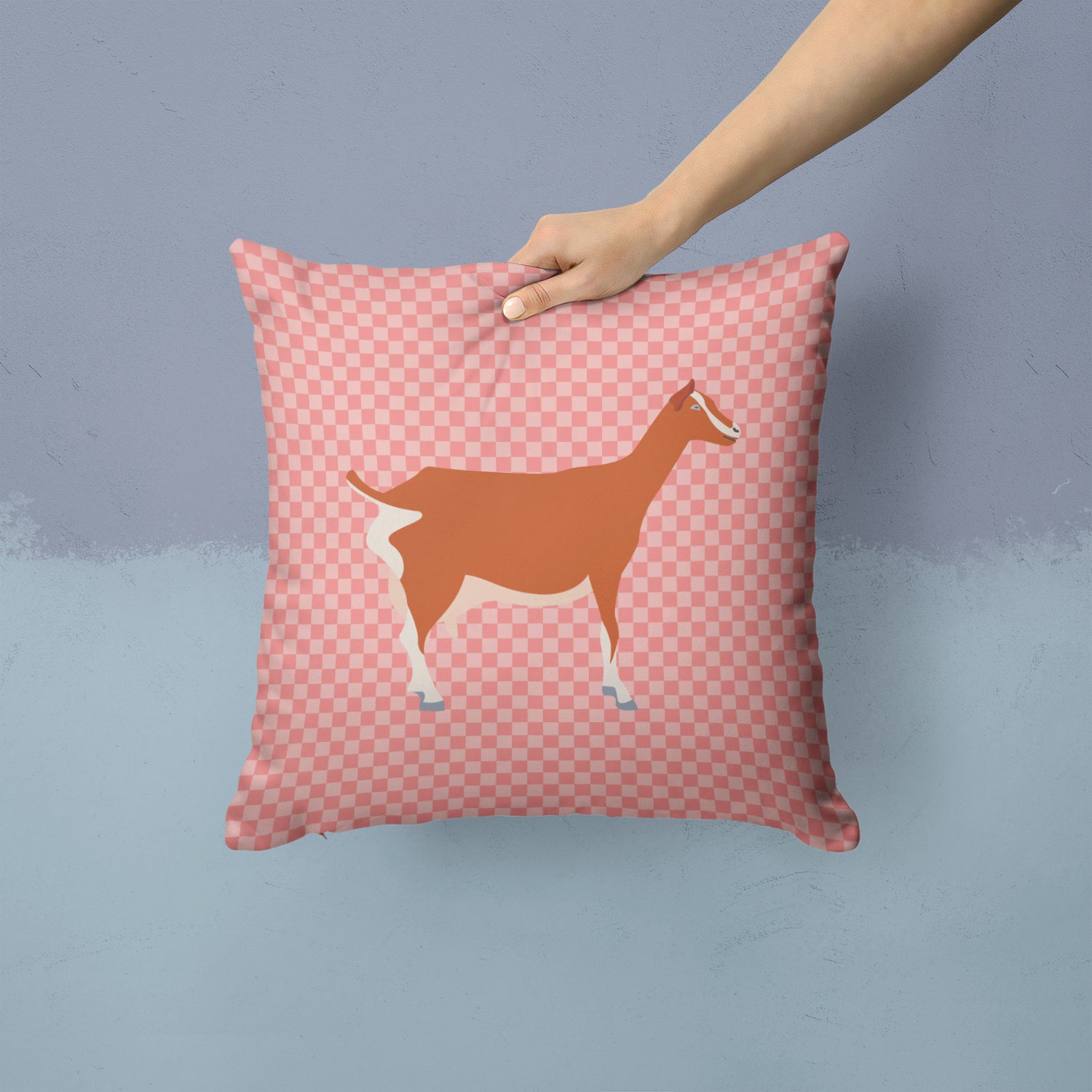 Toggenburger Goat Pink Check Fabric Decorative Pillow BB7881PW1414 - the-store.com