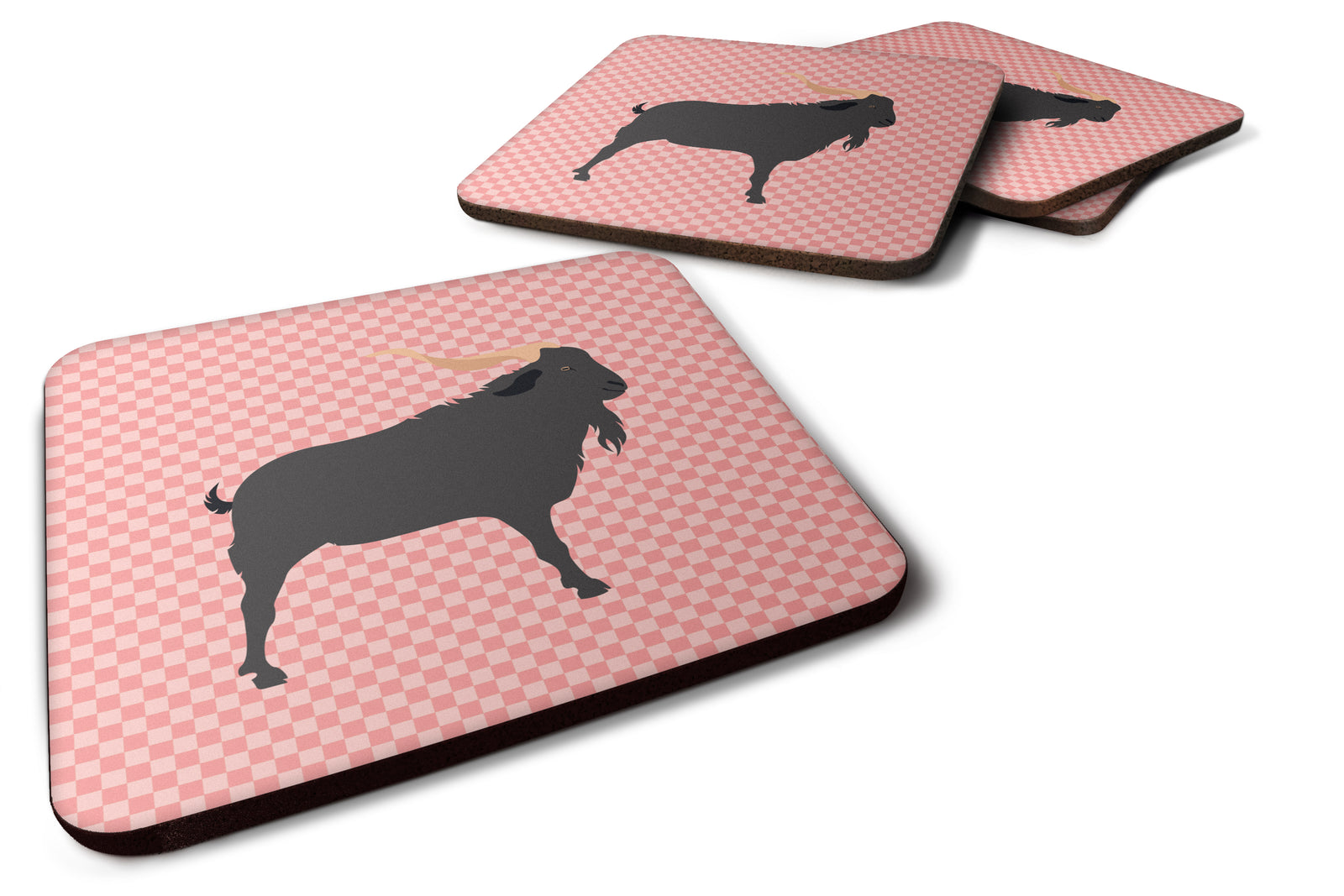 Verata Goat Pink Check Foam Coaster Set of 4 BB7882FC - the-store.com