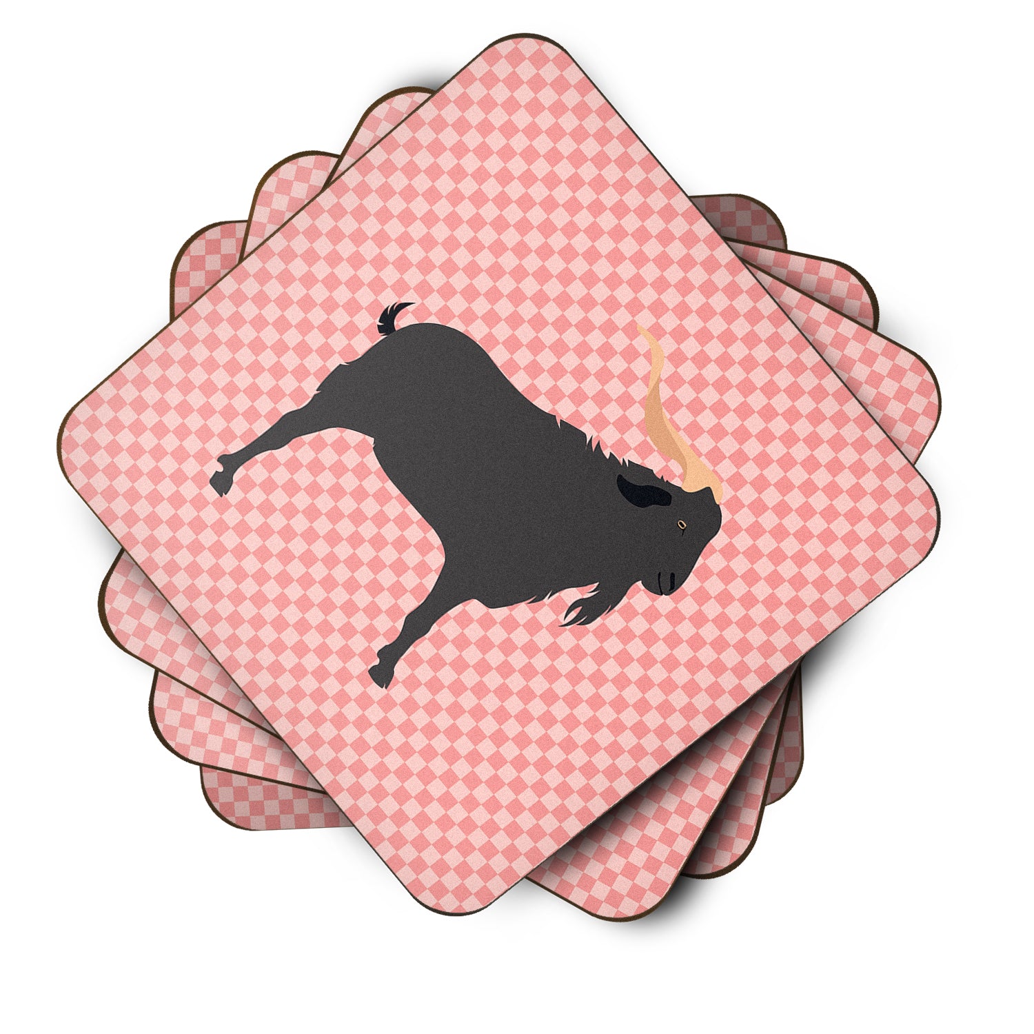 Verata Goat Pink Check Foam Coaster Set of 4 BB7882FC - the-store.com