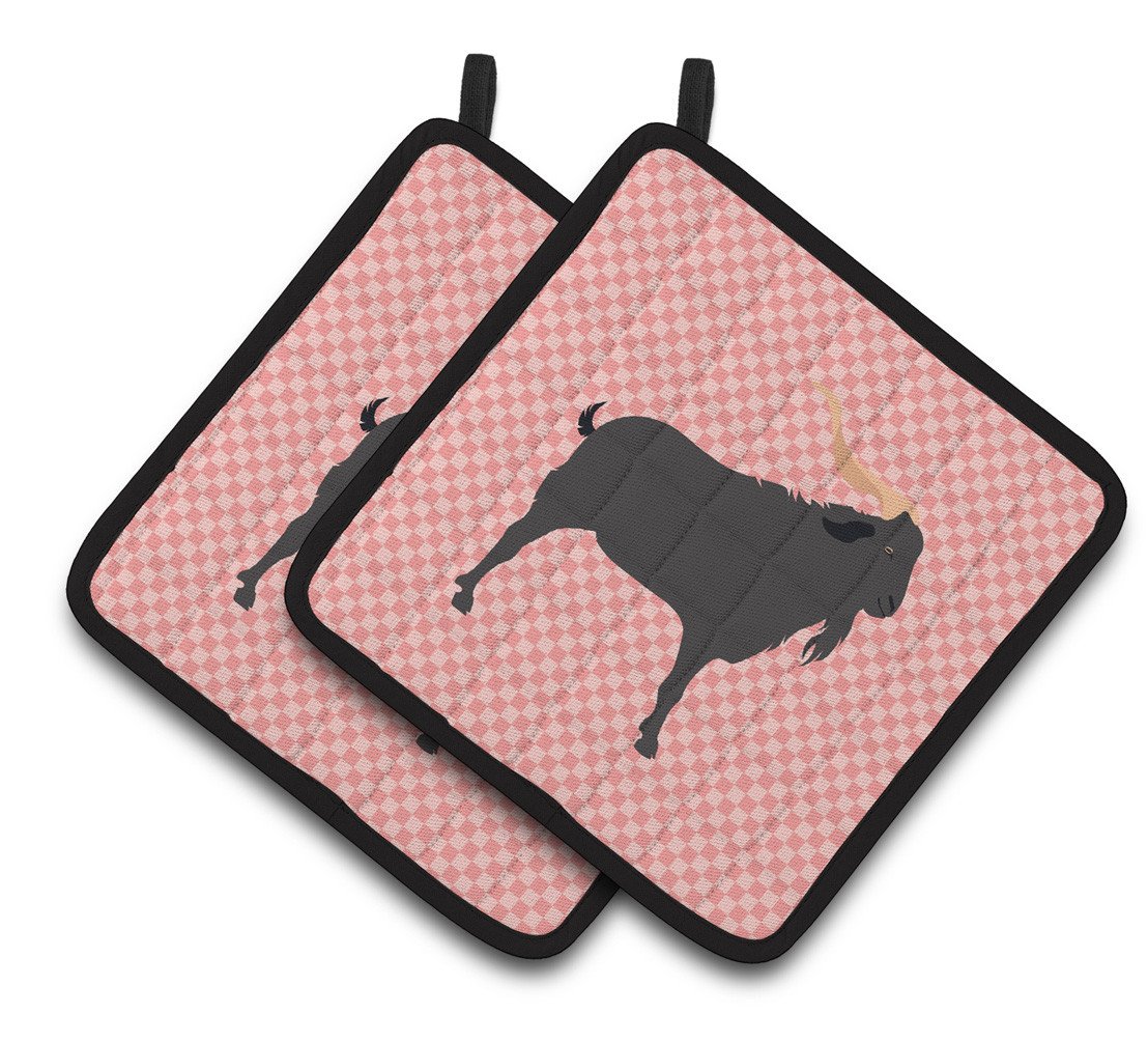 Verata Goat Pink Check Pair of Pot Holders BB7882PTHD by Caroline&#39;s Treasures