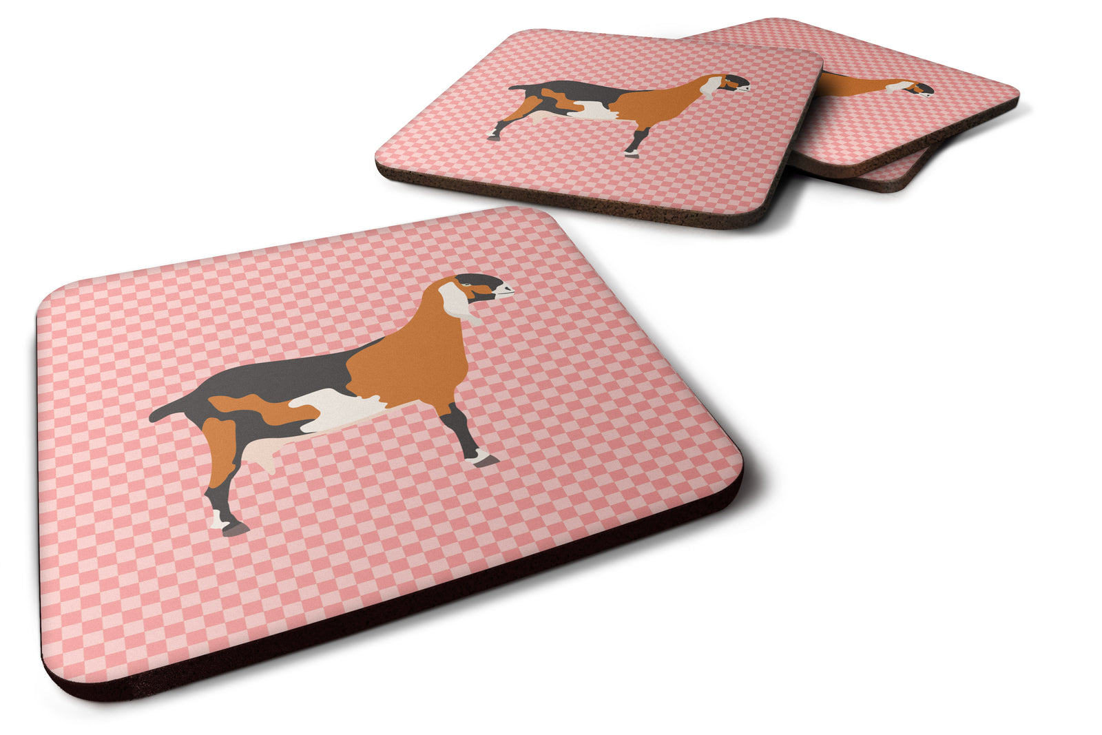 Anglo-nubian Nubian Goat Pink Check Foam Coaster Set of 4 BB7883FC - the-store.com