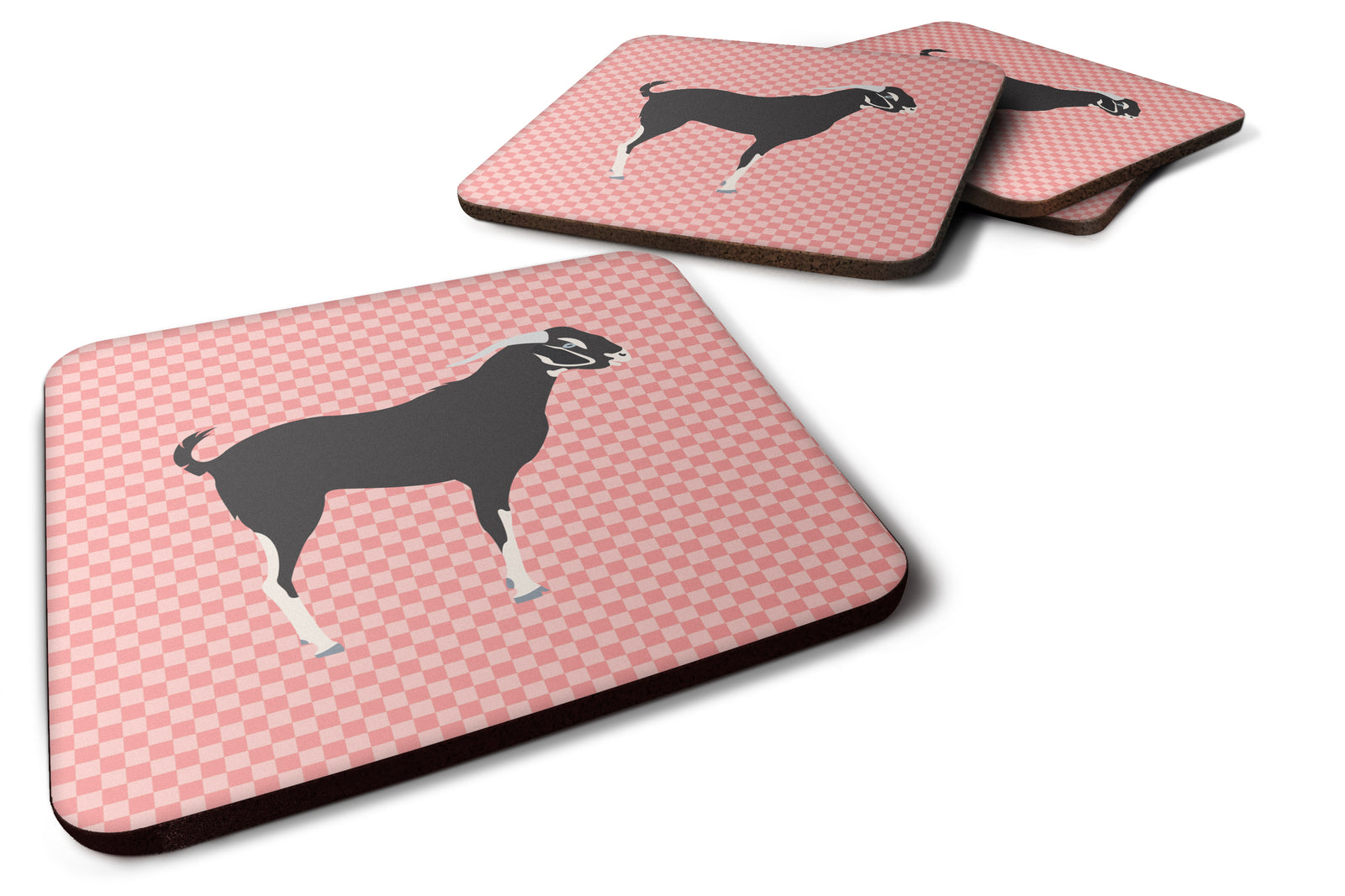 Black Bengal Goat Pink Check Foam Coaster Set of 4 BB7884FC - the-store.com