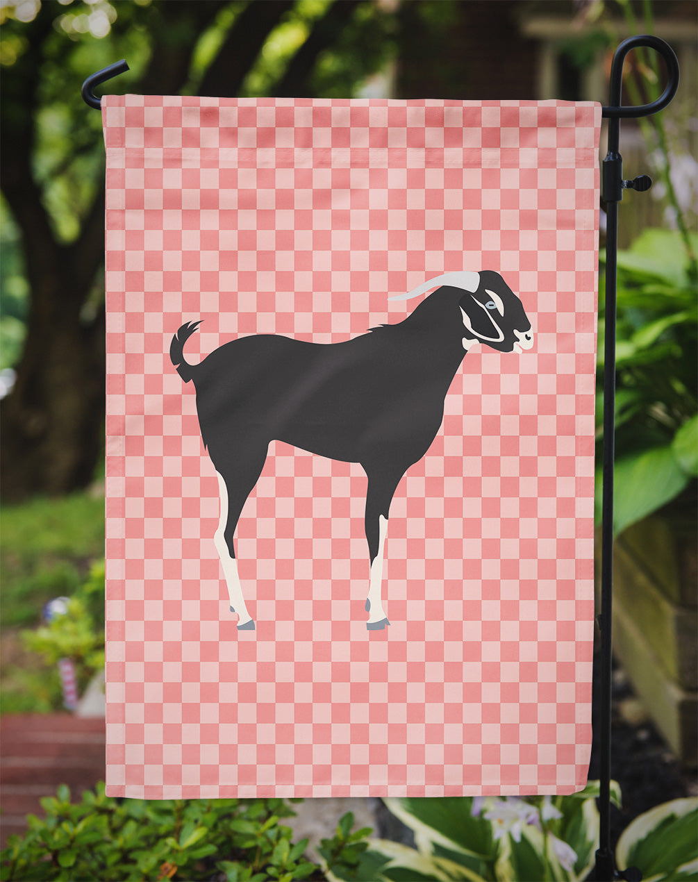 Black Bengal Goat Pink Check Flag Garden Size  the-store.com.