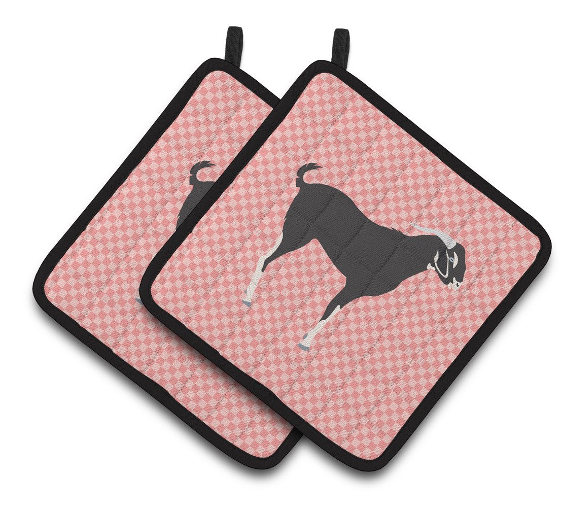 Black Bengal Goat Pink Check Pair of Pot Holders BB7884PTHD by Caroline&#39;s Treasures