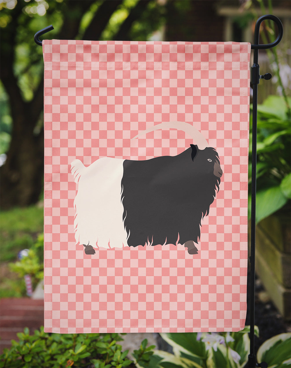 Welsh Black-Necked Goat Pink Check Flag Garden Size  the-store.com.