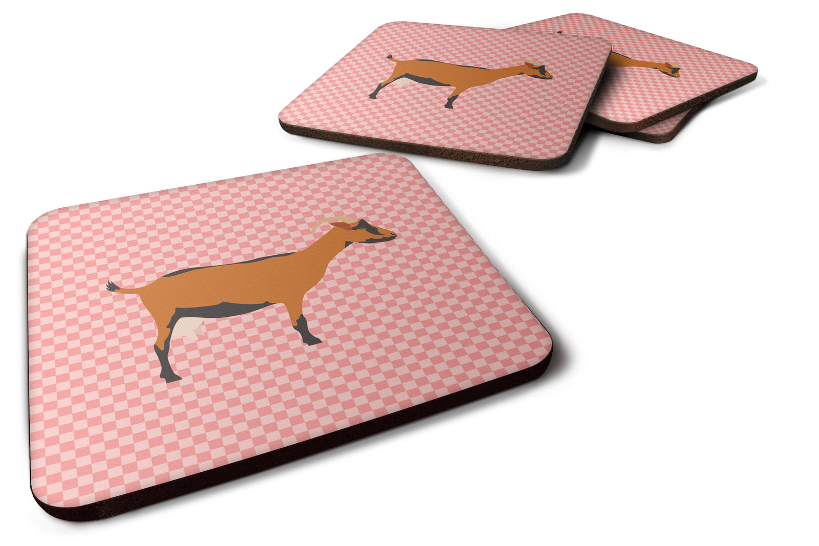 Oberhasli Goat Pink Check Foam Coaster Set of 4 BB7888FC - the-store.com