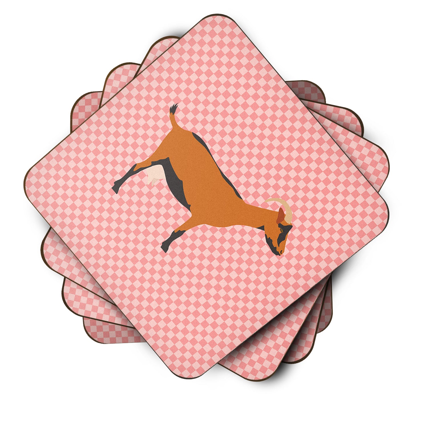 Oberhasli Goat Pink Check Foam Coaster Set of 4 BB7888FC - the-store.com