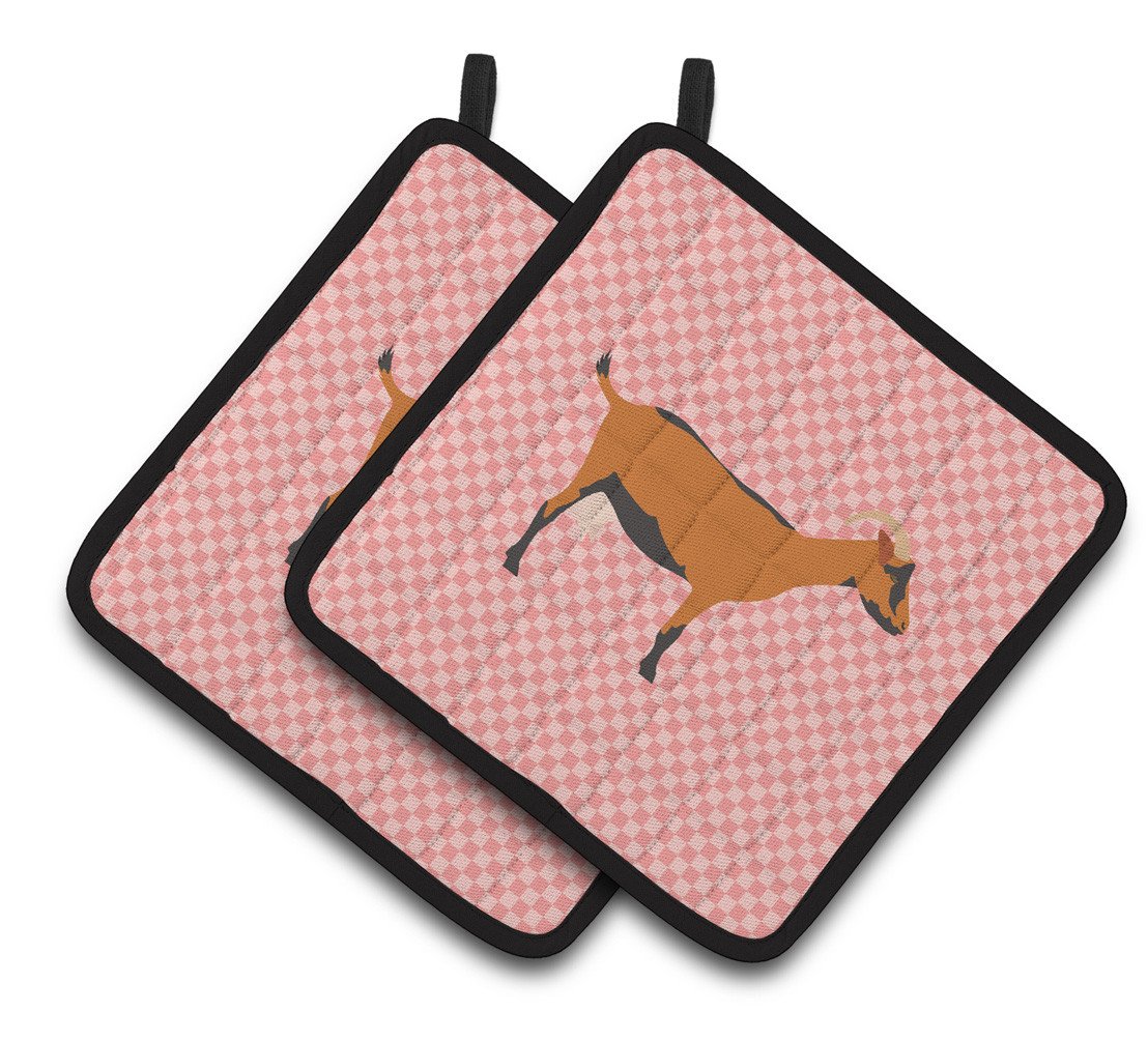 Oberhasli Goat Pink Check Pair of Pot Holders BB7888PTHD by Caroline's Treasures