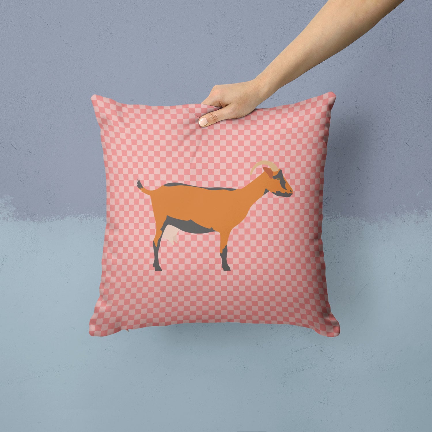 Oberhasli Goat Pink Check Fabric Decorative Pillow BB7888PW1414 - the-store.com