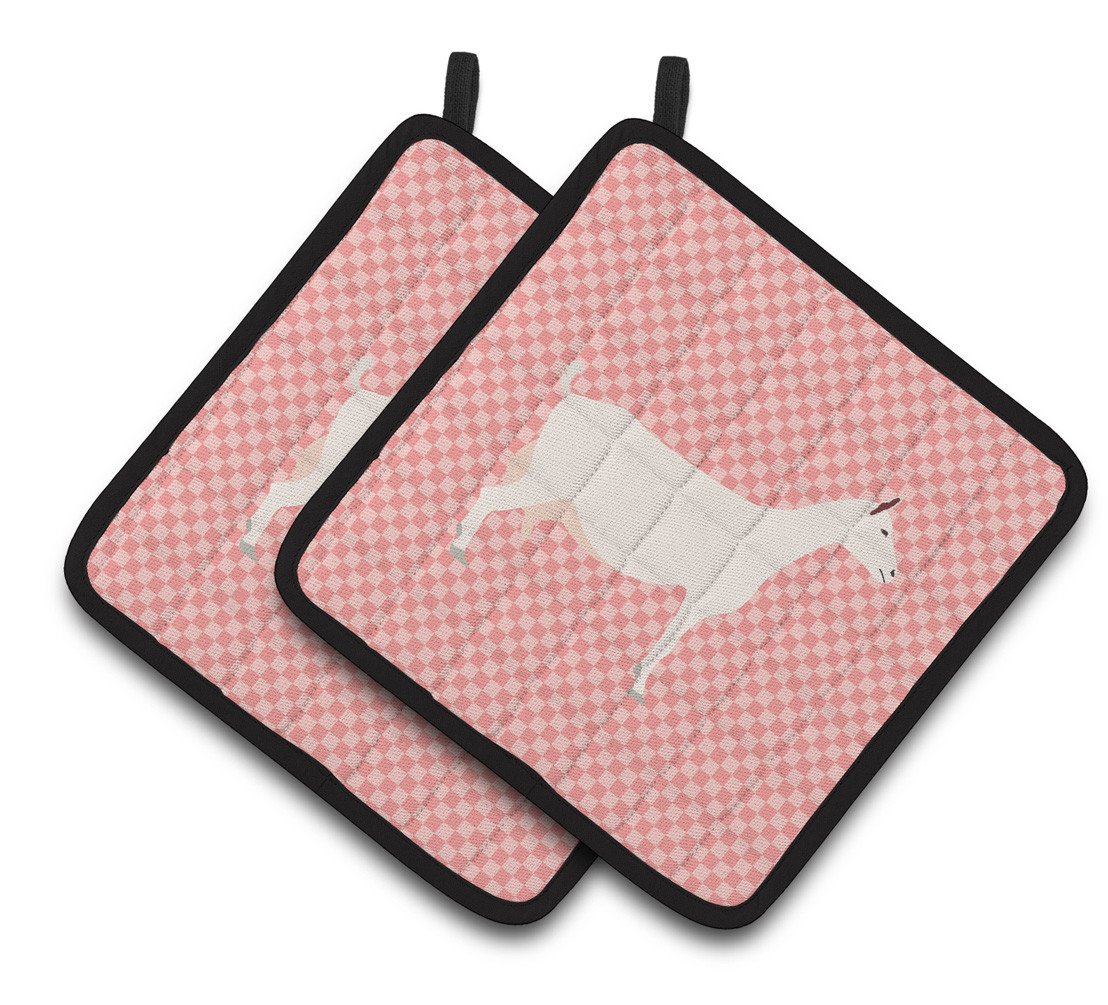 Saanen Goat Pink Check Pair of Pot Holders BB7889PTHD by Caroline&#39;s Treasures