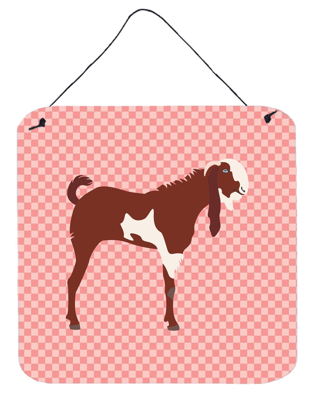 Jamnapari Goat Pink Check Wall or Door Hanging Prints BB7890DS66 by Caroline's Treasures