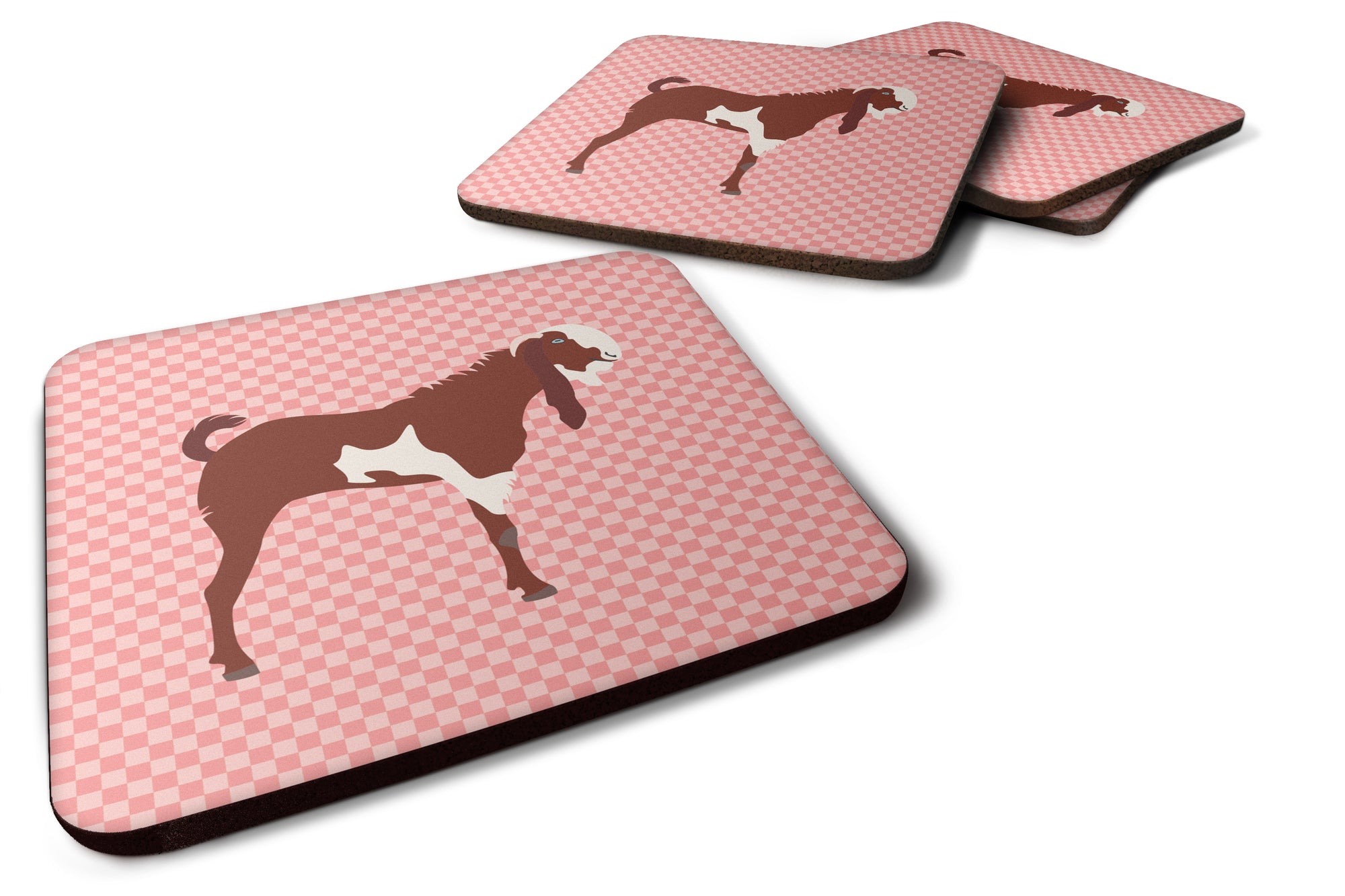 Jamnapari Goat Pink Check Foam Coaster Set of 4 BB7890FC - the-store.com