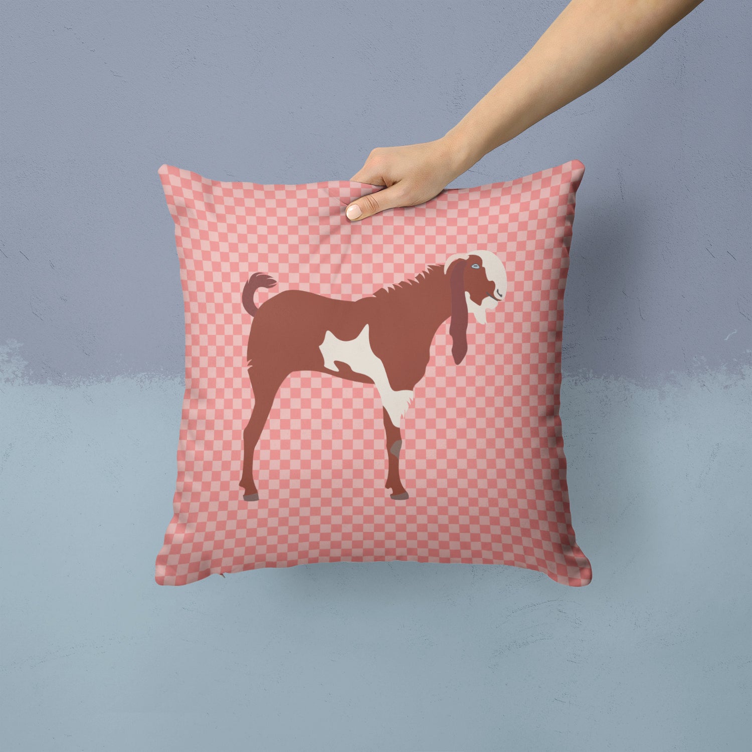 Jamnapari Goat Pink Check Fabric Decorative Pillow BB7890PW1414 - the-store.com