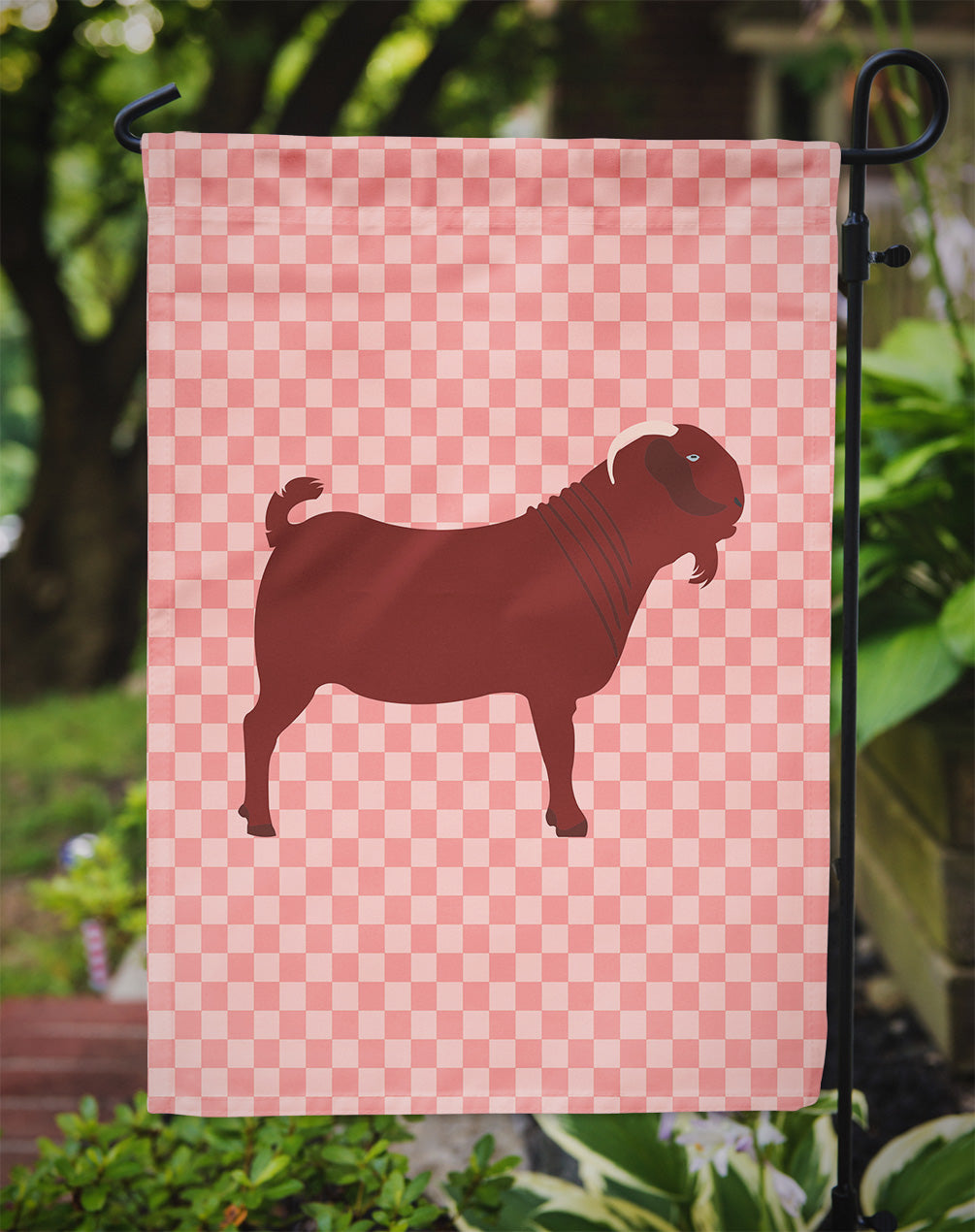 Kalahari Red Goat Pink Check Flag Garden Size  the-store.com.