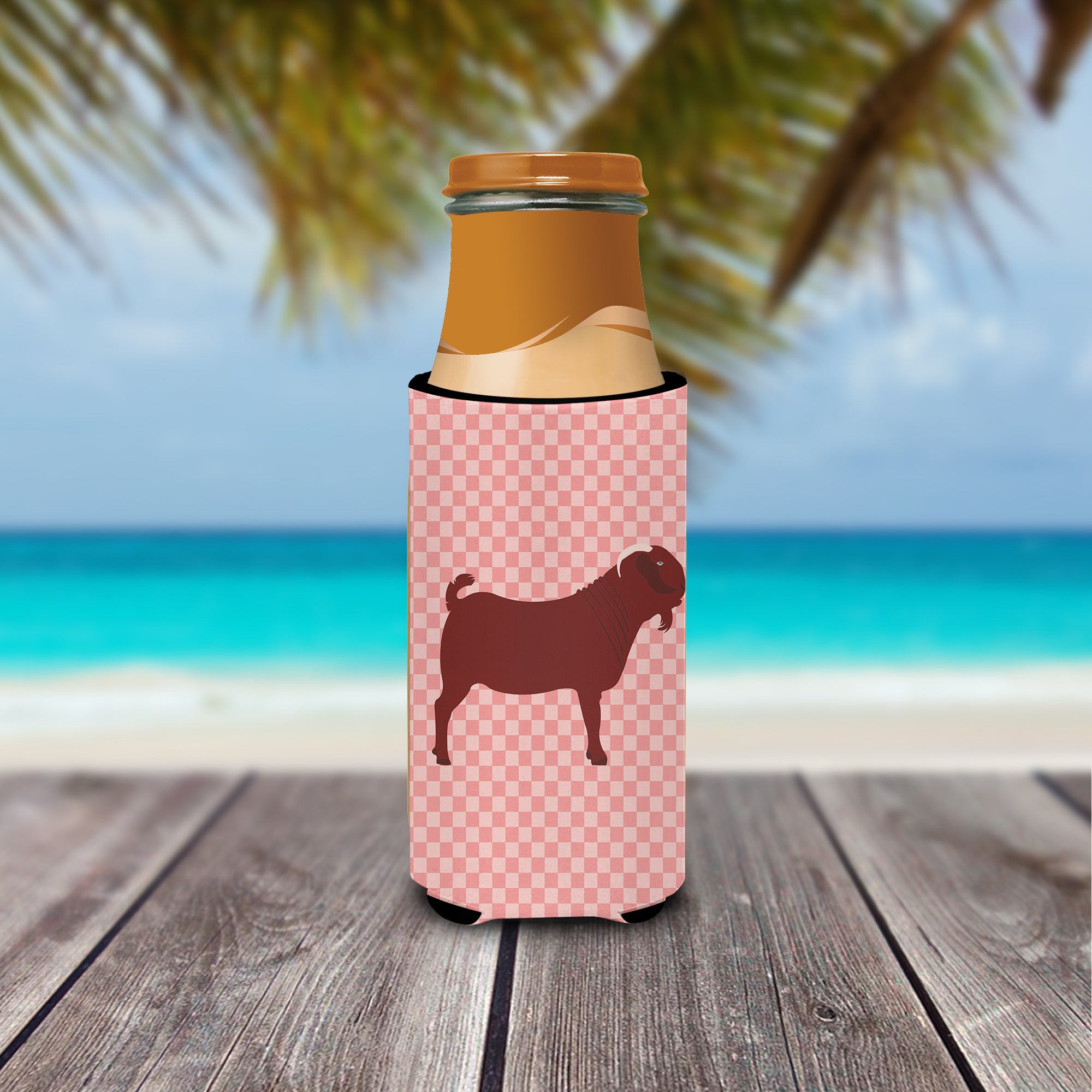 Kalahari Red Goat Pink Check  Ultra Hugger for slim cans  the-store.com.