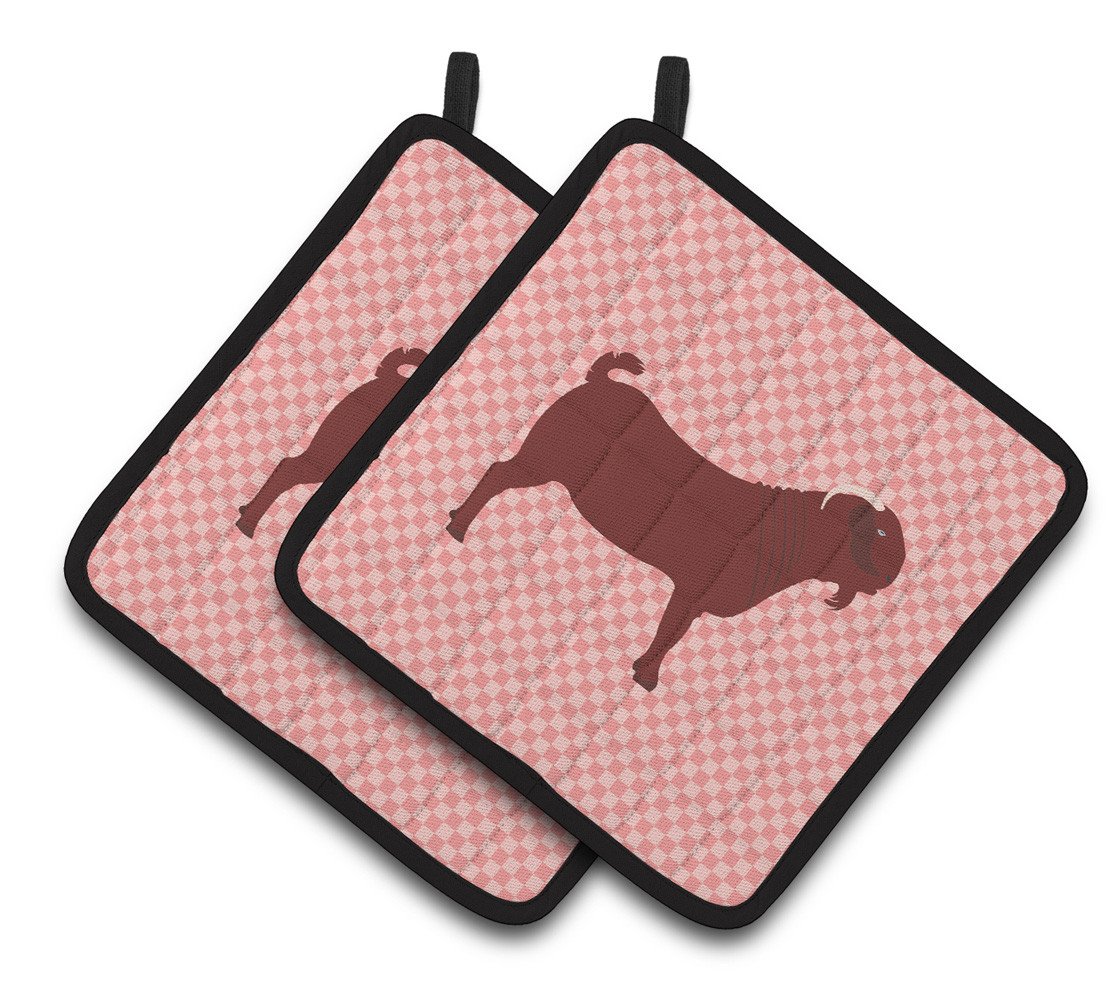 Kalahari Red Goat Pink Check Pair of Pot Holders BB7891PTHD by Caroline&#39;s Treasures