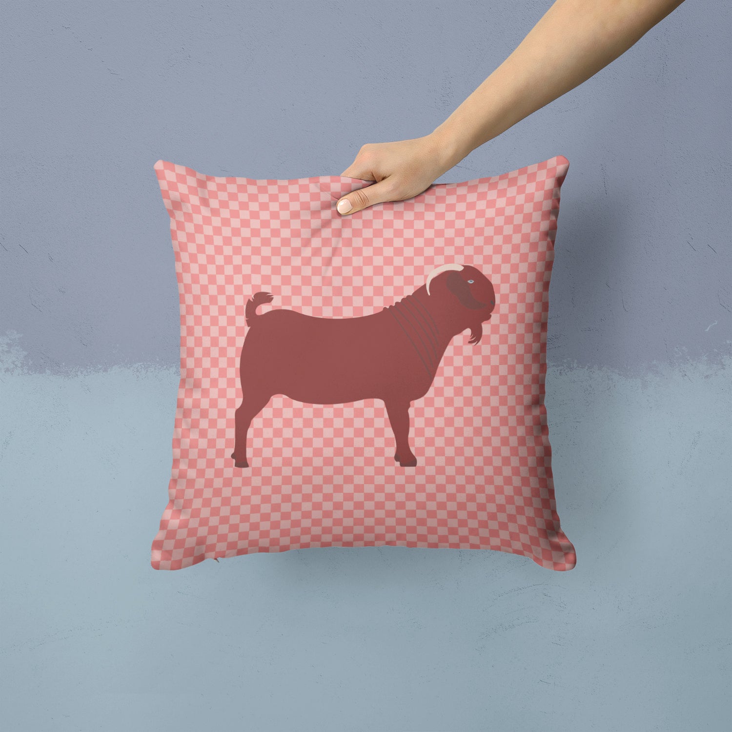 Kalahari Red Goat Pink Check Fabric Decorative Pillow BB7891PW1414 - the-store.com