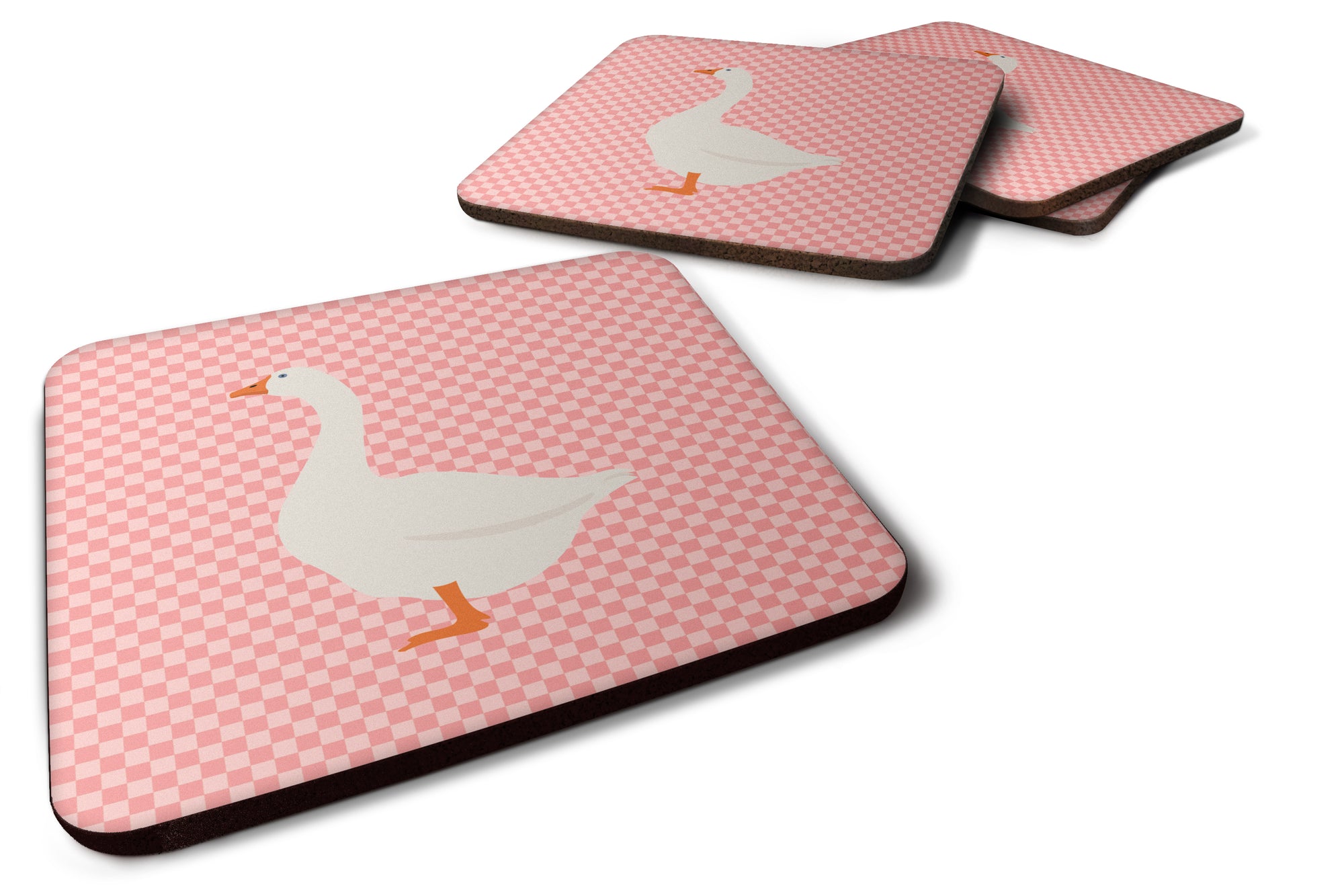 Embden Goose Pink Check Foam Coaster Set of 4 BB7892FC - the-store.com