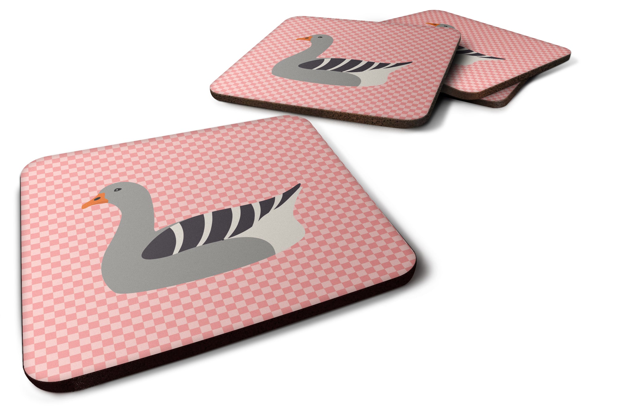 Pilgrim Goose Pink Check Foam Coaster Set of 4 BB7893FC - the-store.com