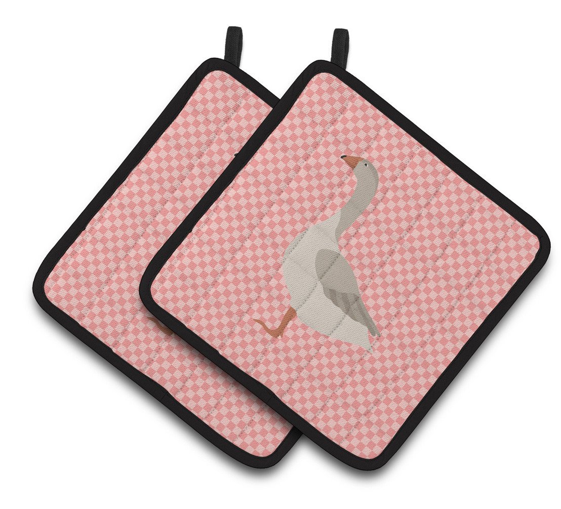 Steinbacher Goose Pink Check Pair of Pot Holders BB7894PTHD by Caroline&#39;s Treasures