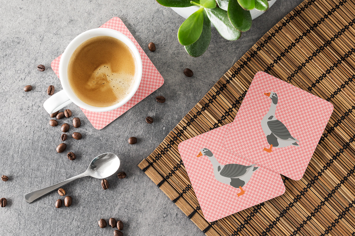 West of England Goose Pink Check Foam Coaster Set of 4 BB7895FC - the-store.com