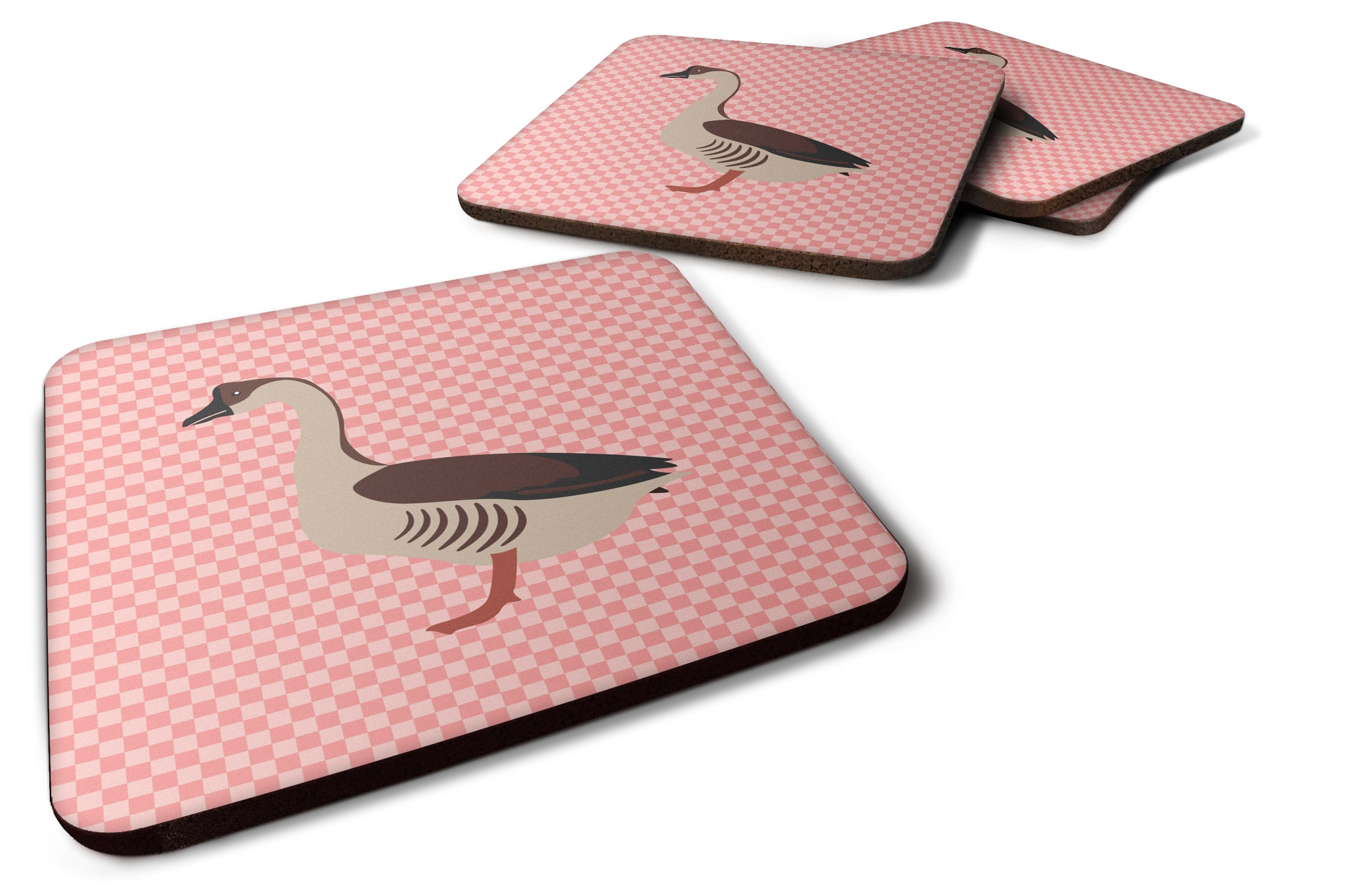 Chinese Goose Pink Check Foam Coaster Set of 4 BB7896FC - the-store.com