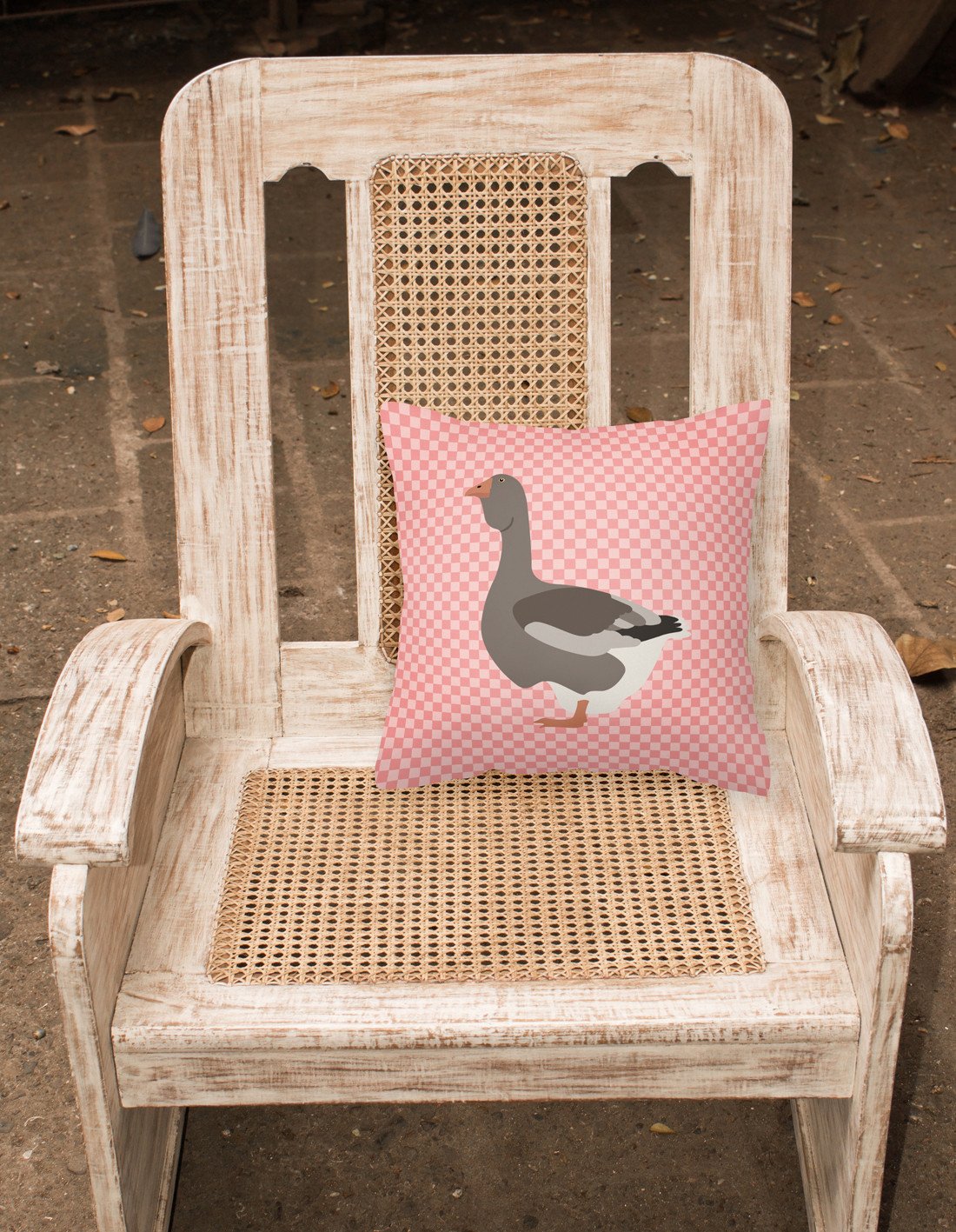 Toulouse Goose Pink Check Fabric Decorative Pillow BB7897PW1818 by Caroline's Treasures