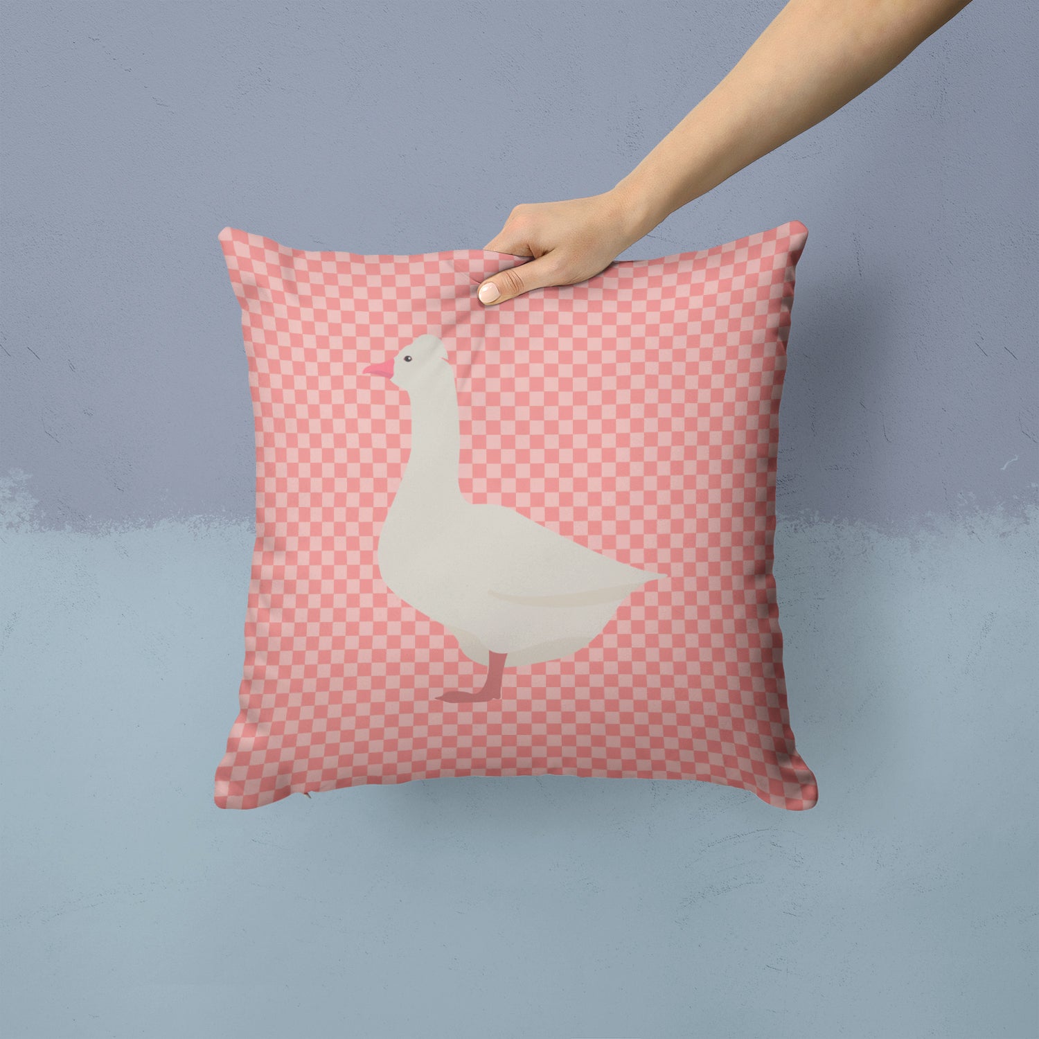 Roman Goose Pink Check Fabric Decorative Pillow BB7898PW1414 - the-store.com