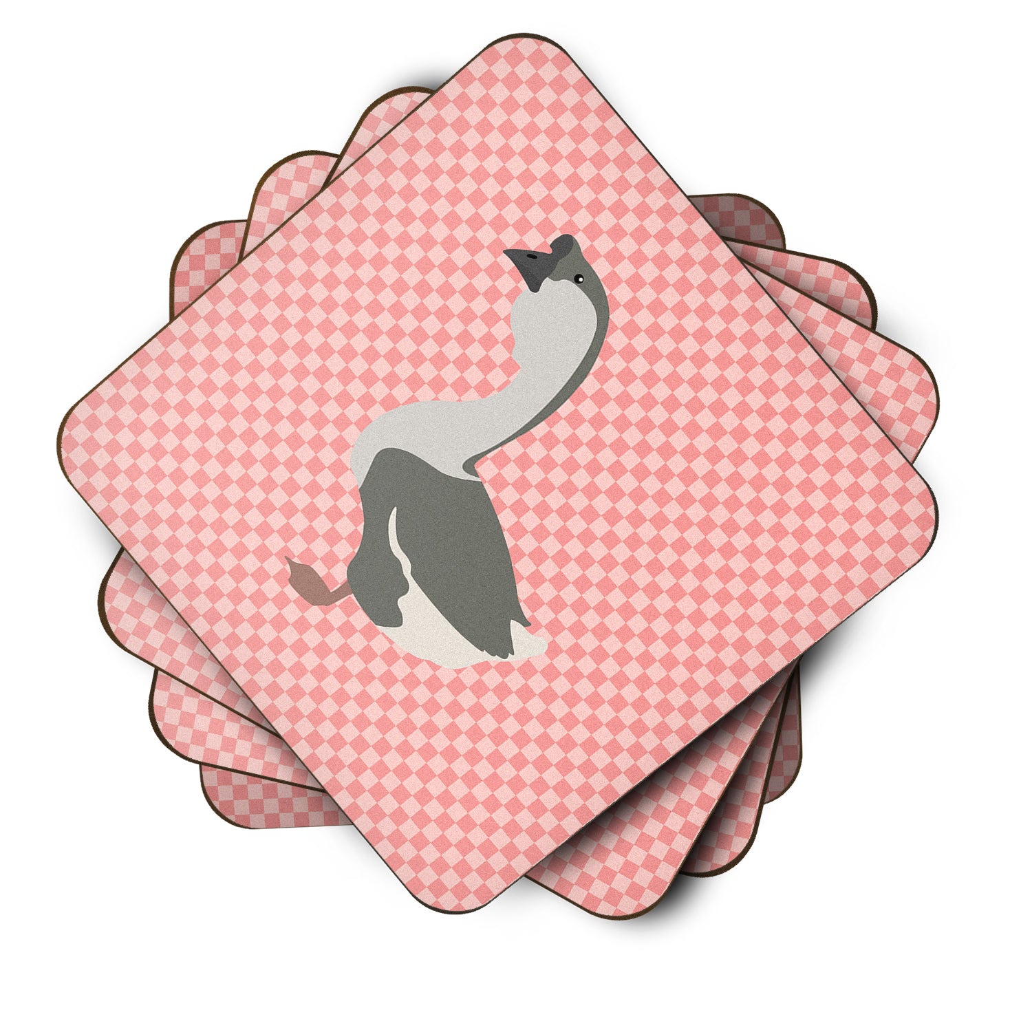 African Goose Pink Check Foam Coaster Set of 4 BB7899FC - the-store.com