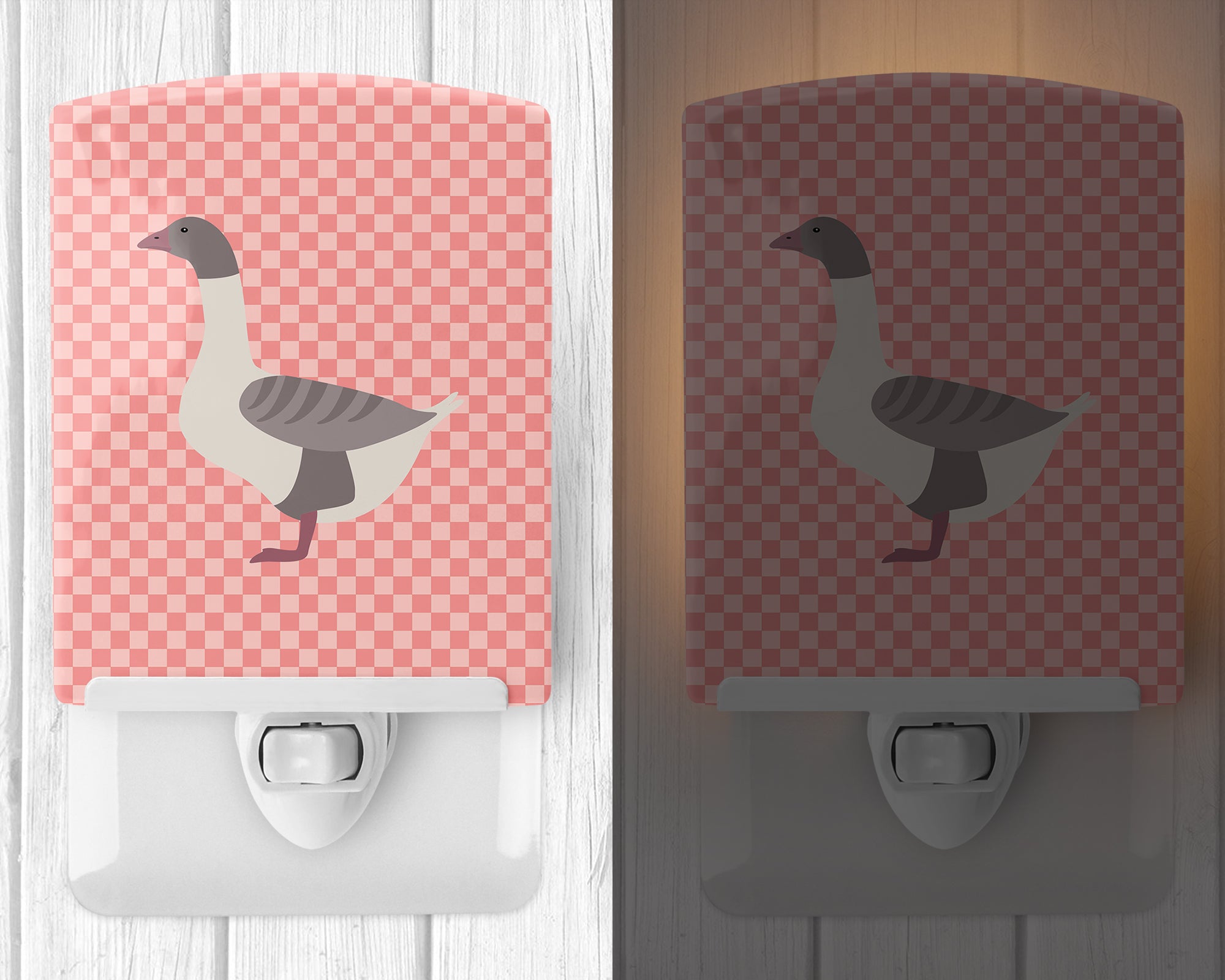 Buff Grey Back Goose Pink Check Ceramic Night Light BB7901CNL - the-store.com