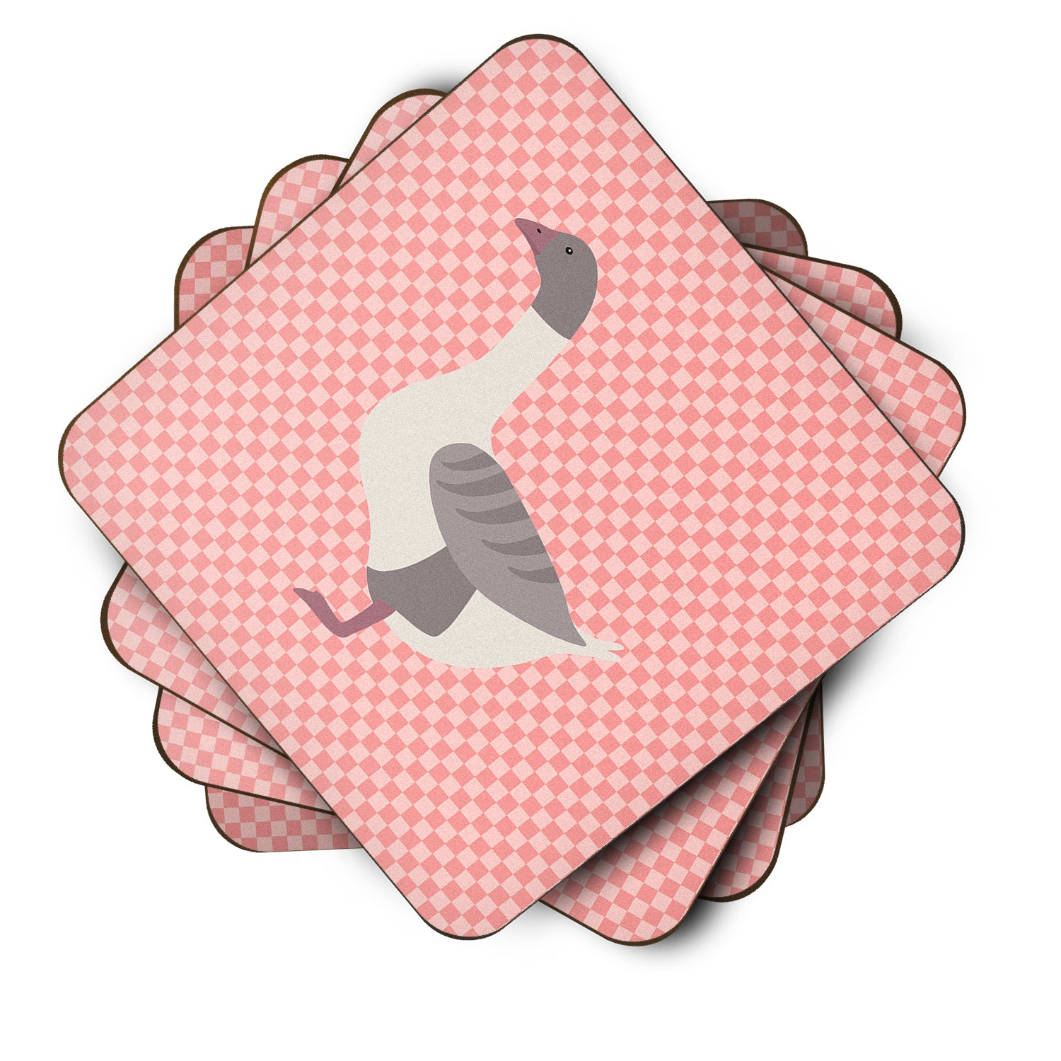 Buff Grey Back Goose Pink Check Foam Coaster Set of 4 BB7901FC - the-store.com