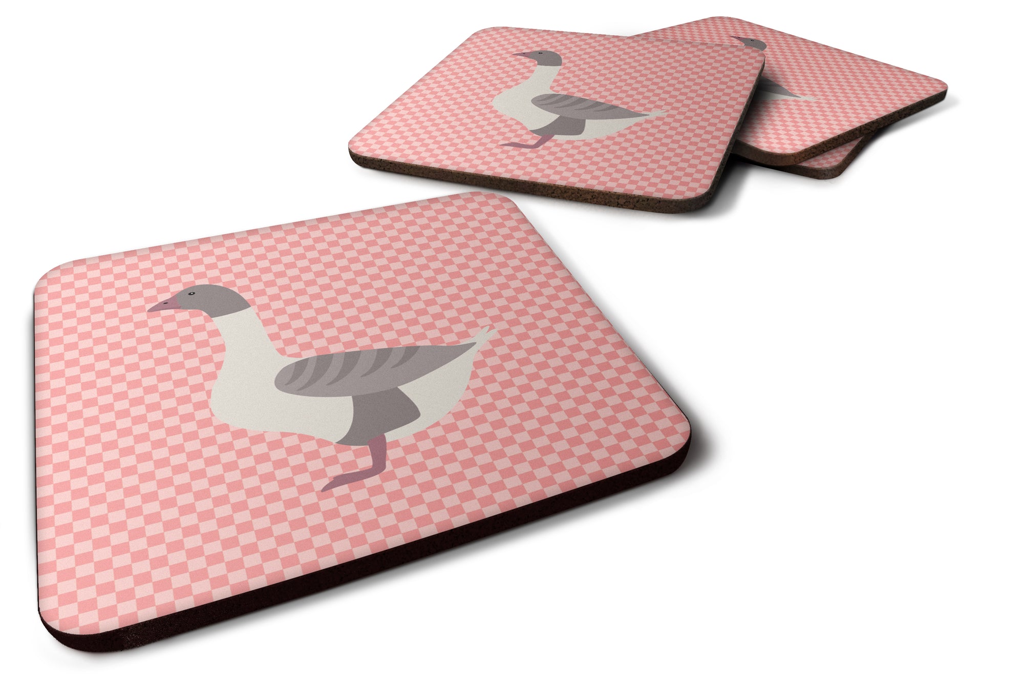 Buff Grey Back Goose Pink Check Foam Coaster Set of 4 BB7901FC - the-store.com