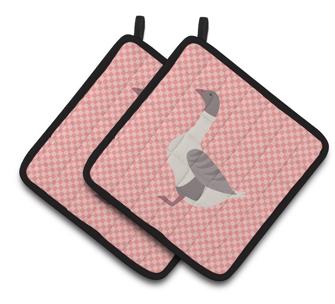 Buff Grey Back Goose Pink Check Pair of Pot Holders BB7901PTHD by Caroline's Treasures