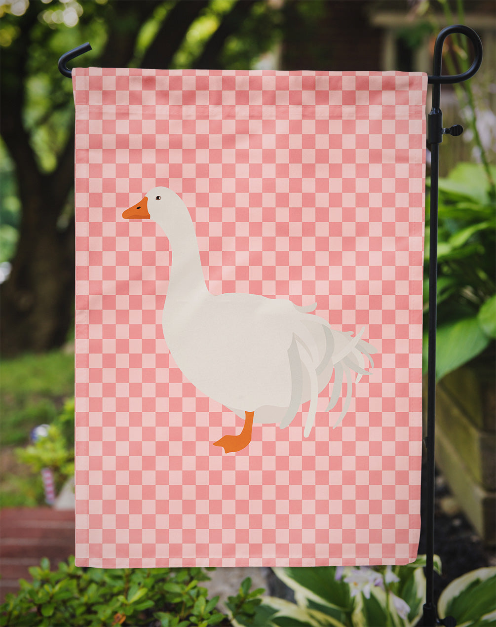 Sebastopol Goose Pink Check Flag Garden Size  the-store.com.