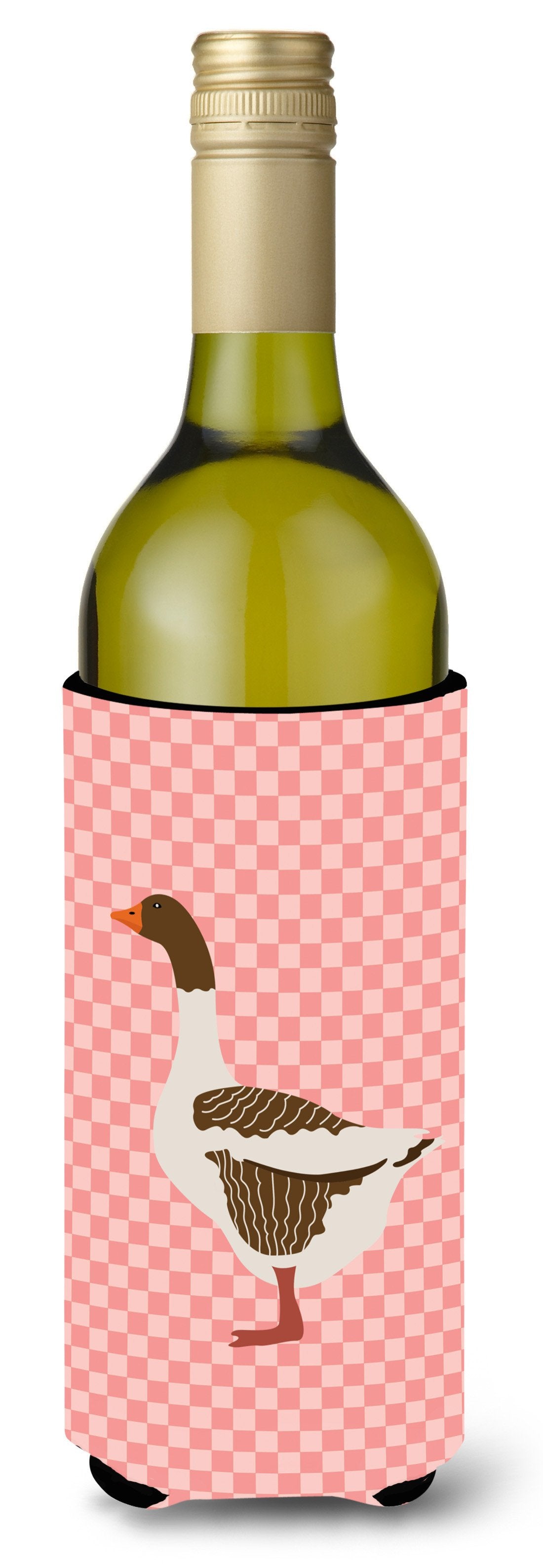 Pomeranian Rogener Goose Pink Check Wine Bottle Beverge Insulator Hugger BB7903LITERK by Caroline's Treasures