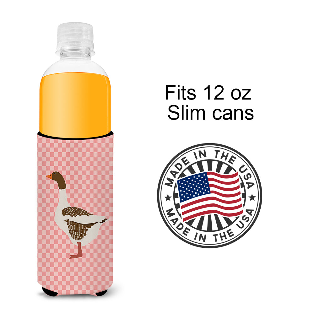 Pomeranian Rogener Goose Pink Check  Ultra Hugger for slim cans  the-store.com.