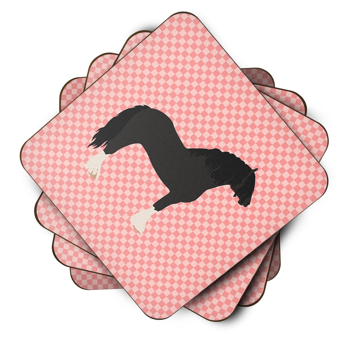 Pomeranian Rogener Goose Pink Check Foam Coaster Set of 4 BB7904FC - the-store.com