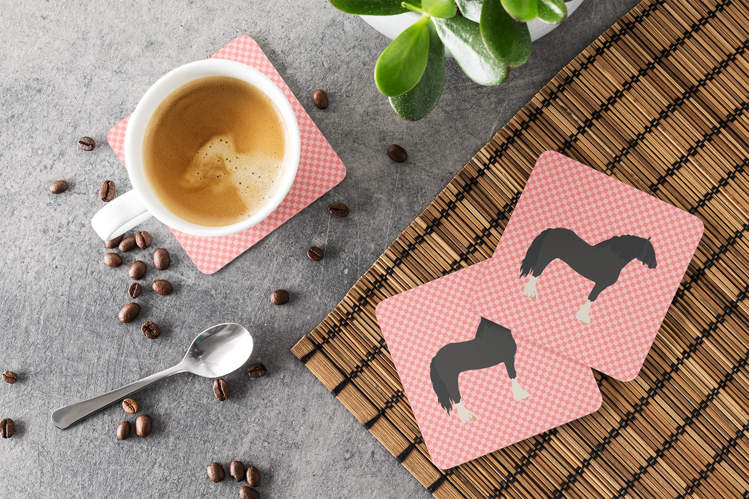 Pomeranian Rogener Goose Pink Check Foam Coaster Set of 4 BB7904FC - the-store.com