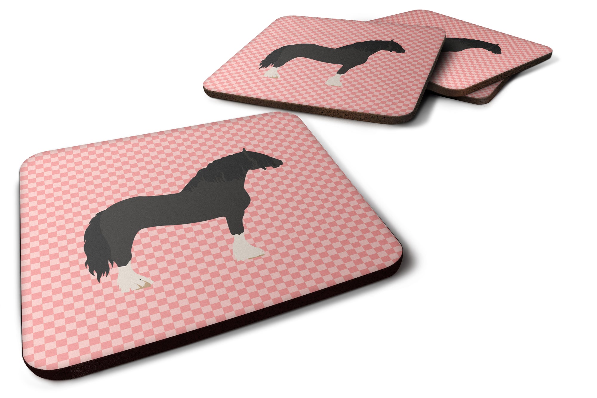 Pomeranian Rogener Goose Pink Check Foam Coaster Set of 4 BB7904FC - the-store.com